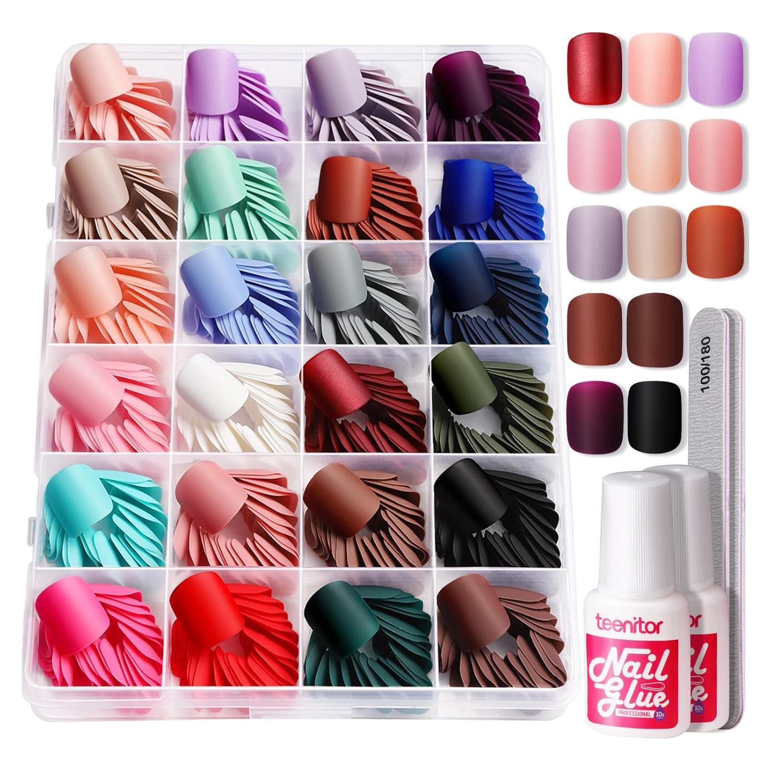 Teenitor Uñas Postizas Cortas Mate 576pcs con Pegamento