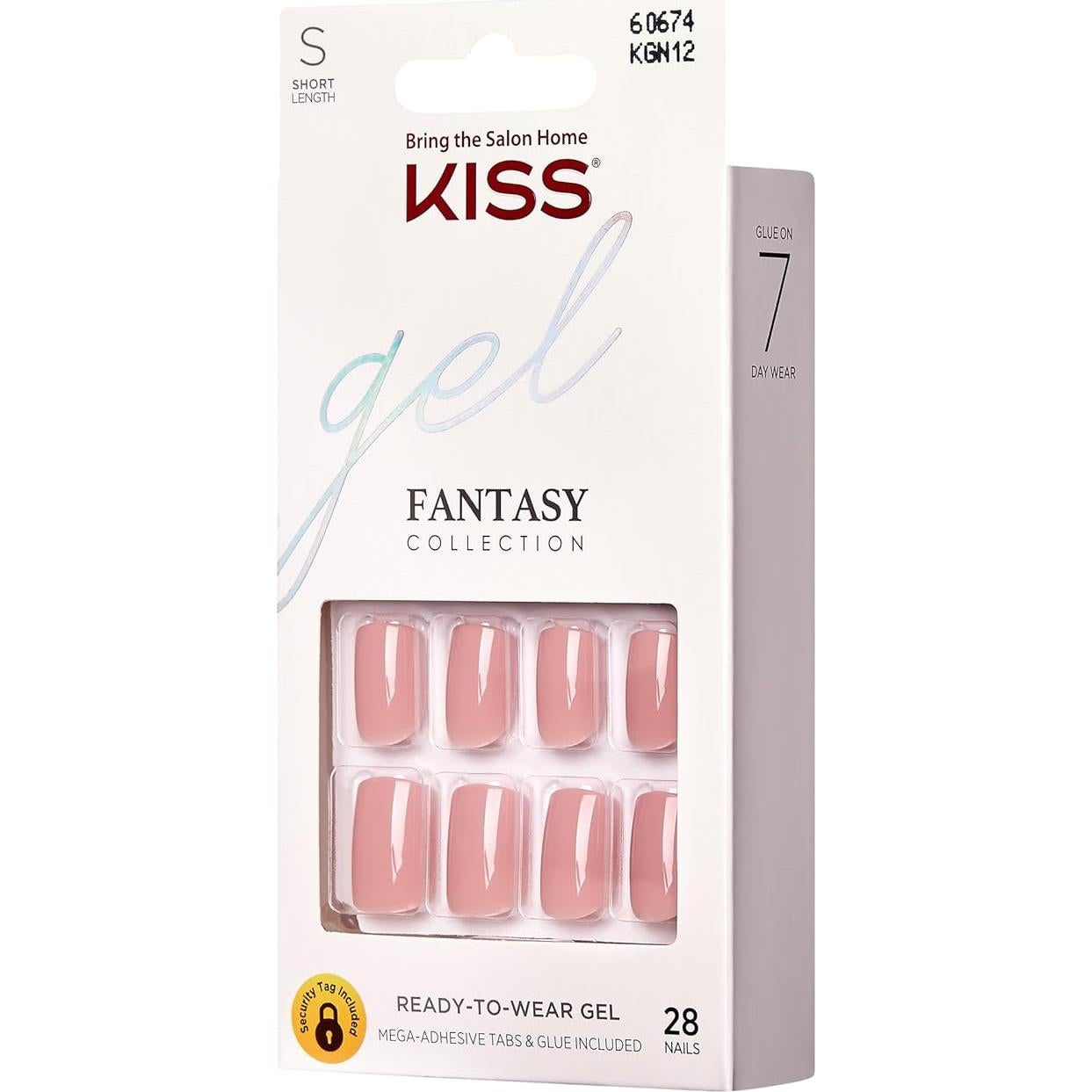 KISS Gel Fantasy Uñas Postizas Ribbons Rosa Cortas 28 Uñas