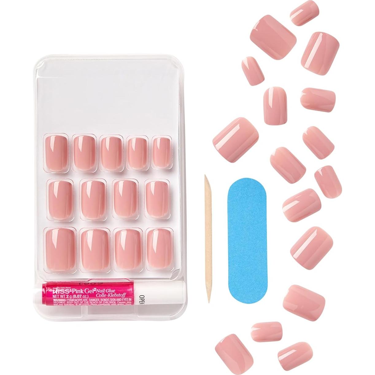 KISS Gel Fantasy Uñas Postizas Ribbons Rosa Cortas 28 Uñas