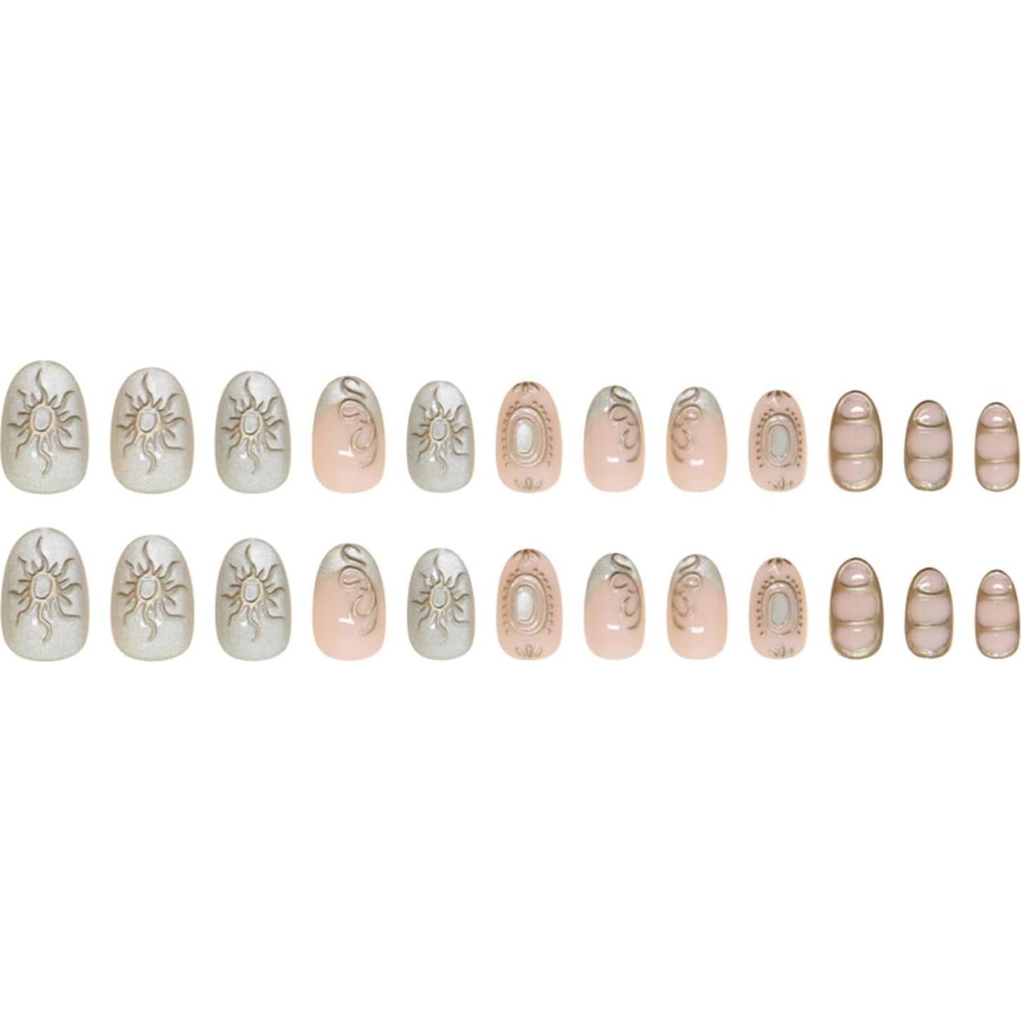 Uñas Postizas Cortas Almendras UEYRSEDB con Glitter Verde 24 Pcs