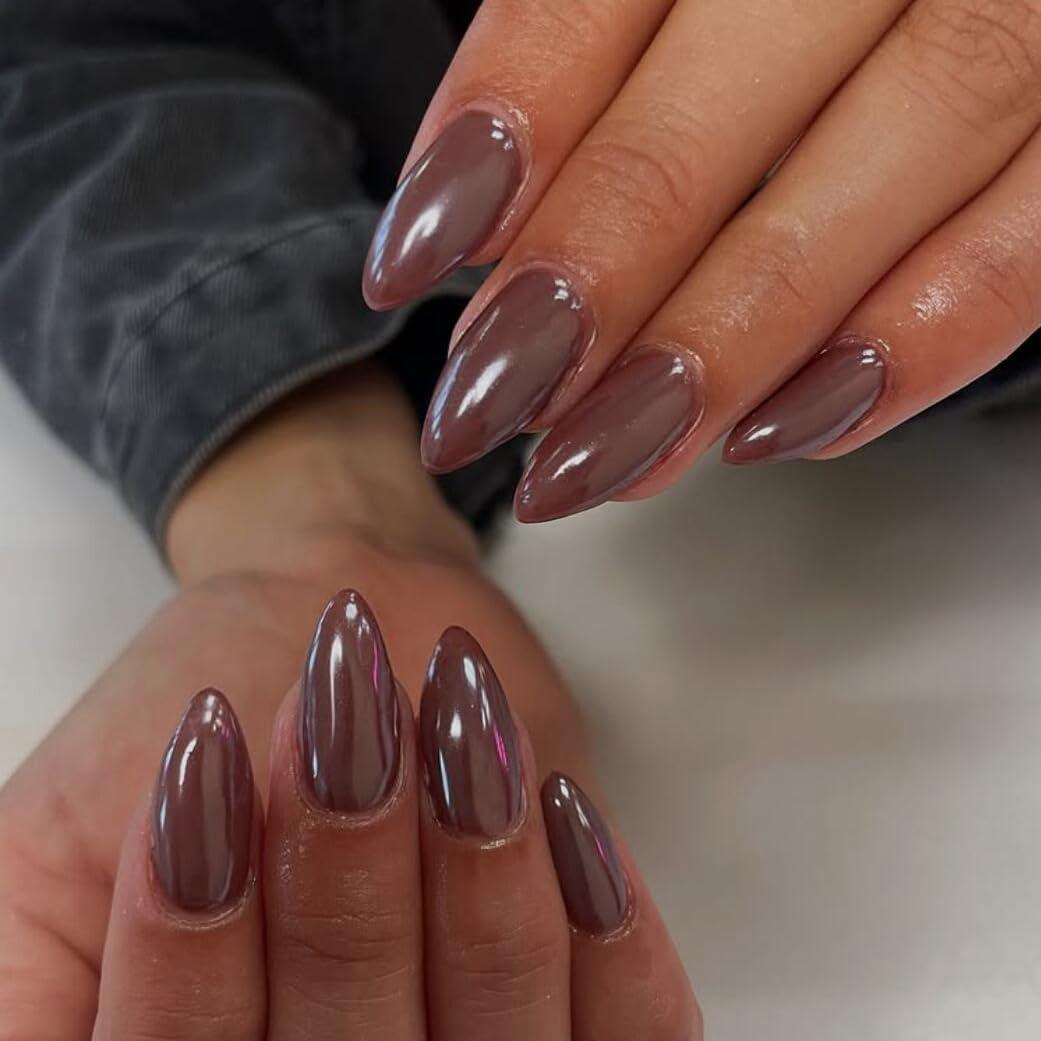 Uñas Postizas KQueenest Chrome Marrón Almendra Medianas