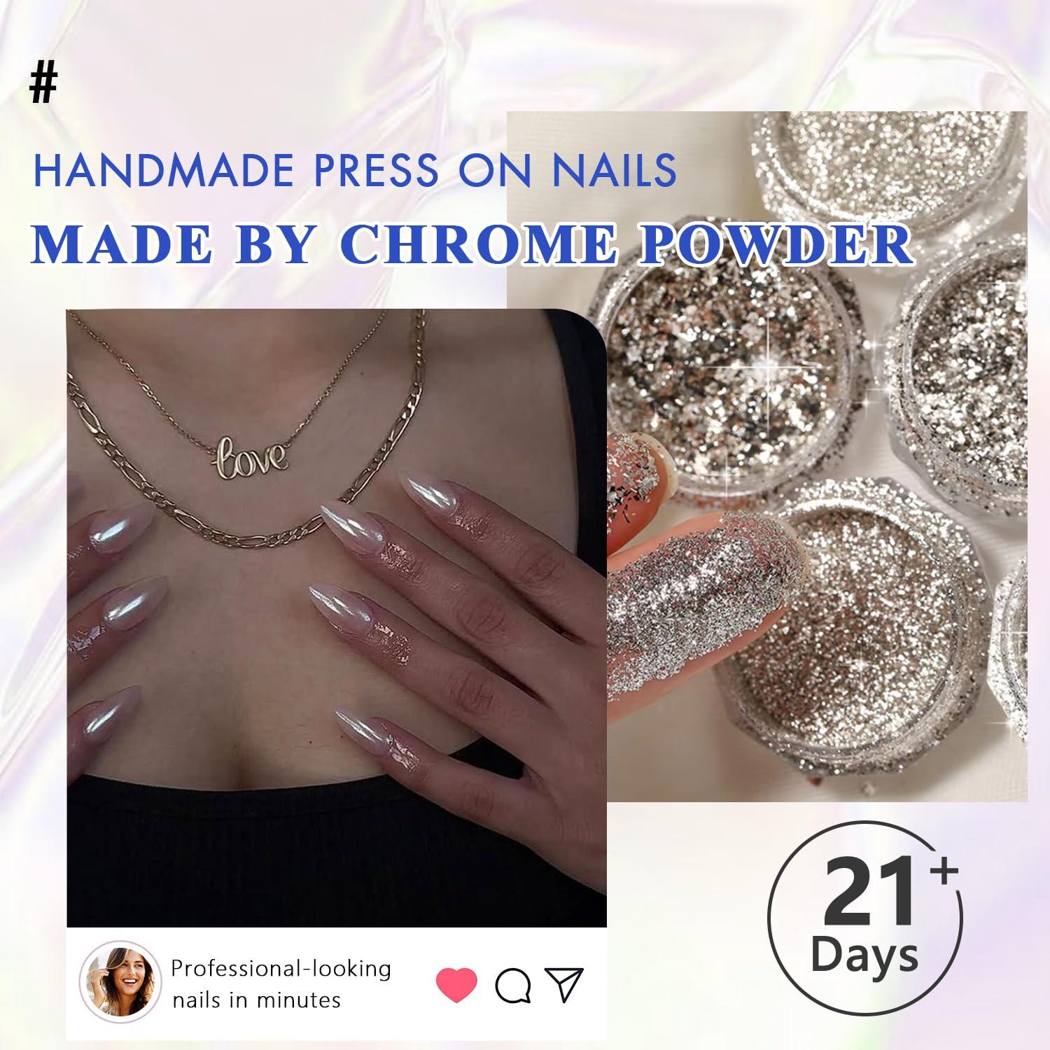 Uñas Postizas KQueenest Chrome Marrón Almendra Medianas