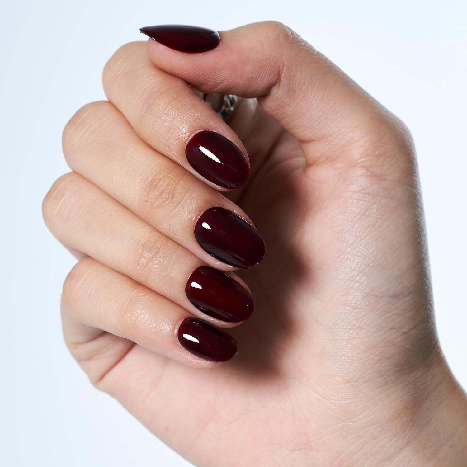 Uñas Postizas Cortas Ovaladas GLAMERMAID Gel Jalea Burdeos 24 Pzas