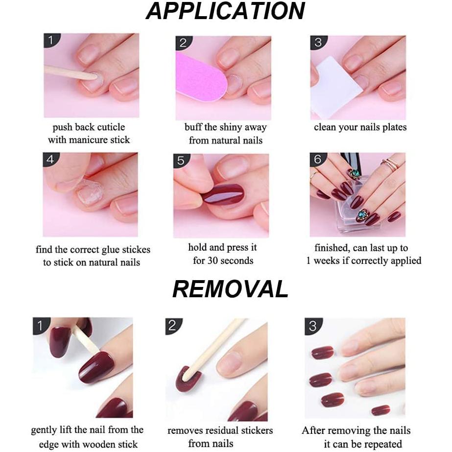 Uñas Postizas Magrace Almendra Mediana 24 Pcs con Diseño