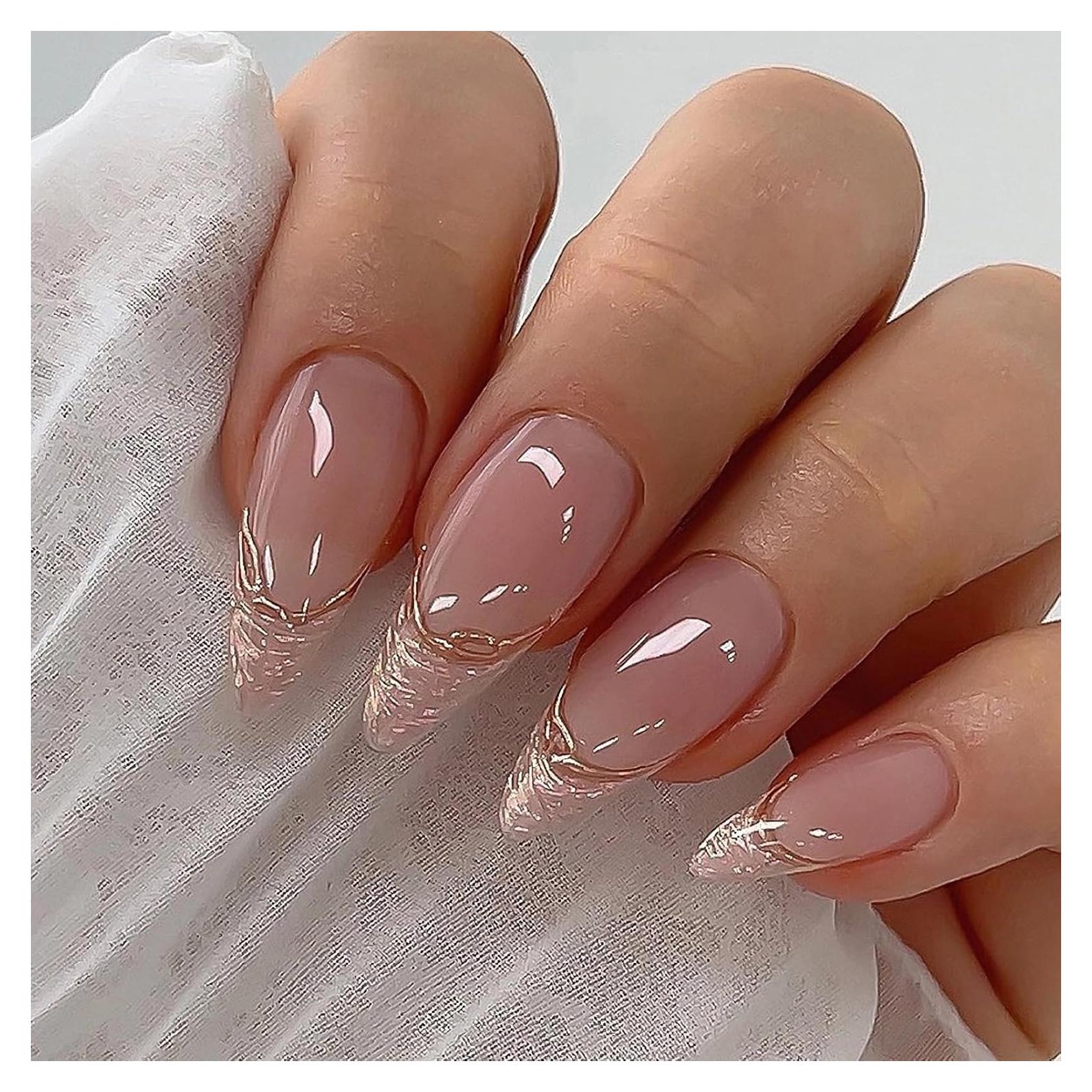 Uñas Postizas Estileto MISUD 24 pcs con Pegamento Punta Francesa