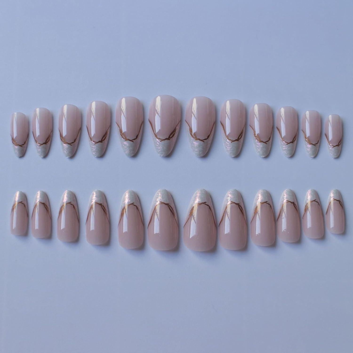 Uñas Postizas Estileto MISUD 24 pcs con Pegamento Punta Francesa