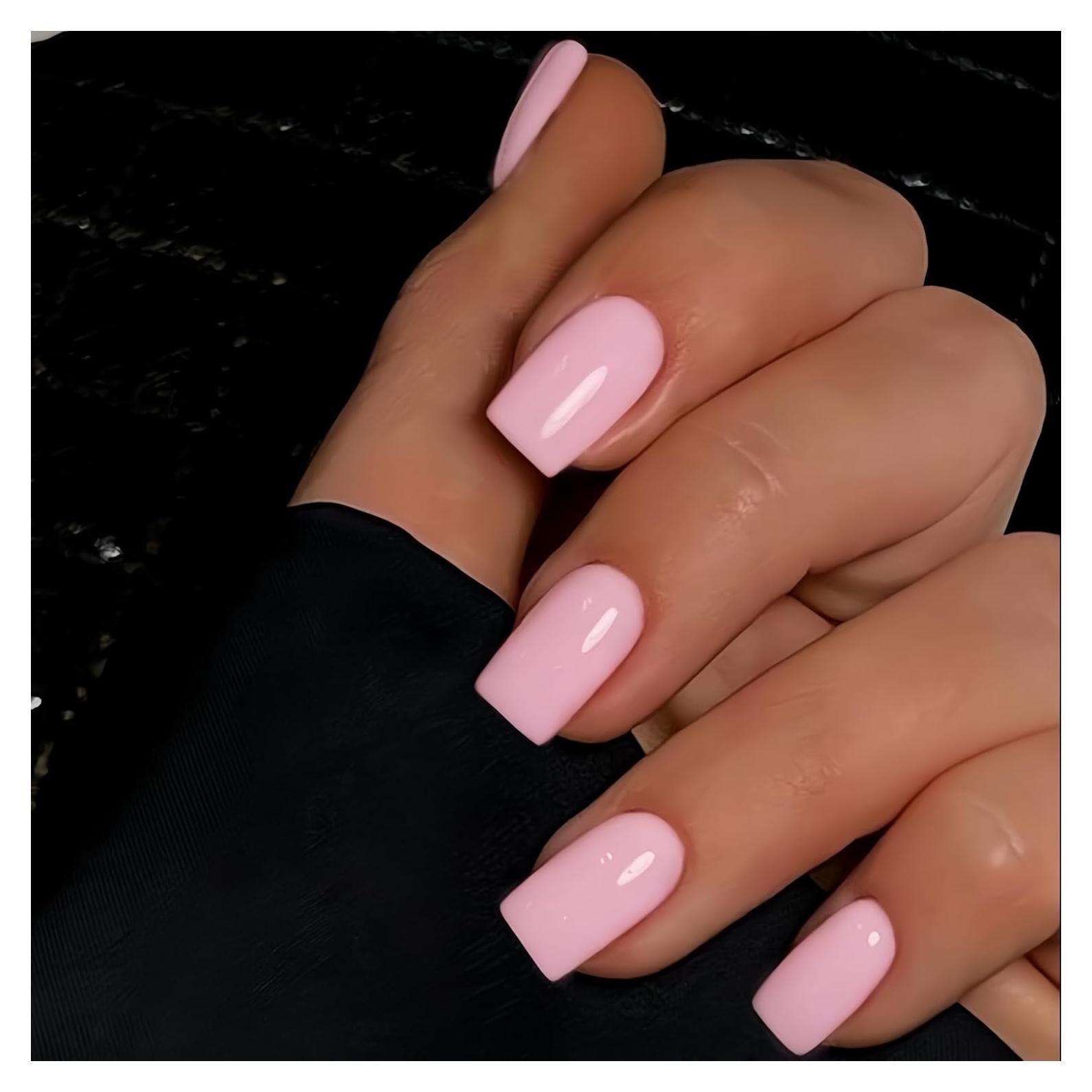 KQueenest 30 Uñas Postizas Rosa Cuadradas Medias Reutilizables