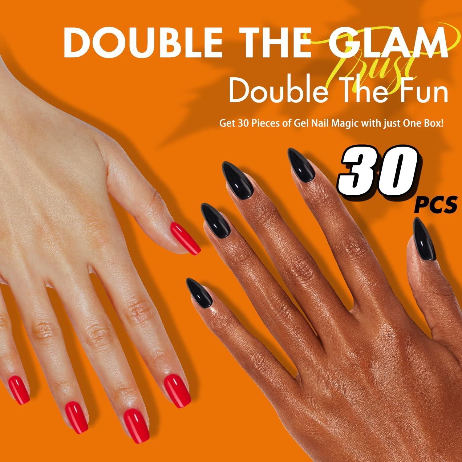 KQueenest 30 Uñas Postizas Rosa Cuadradas Medias Reutilizables