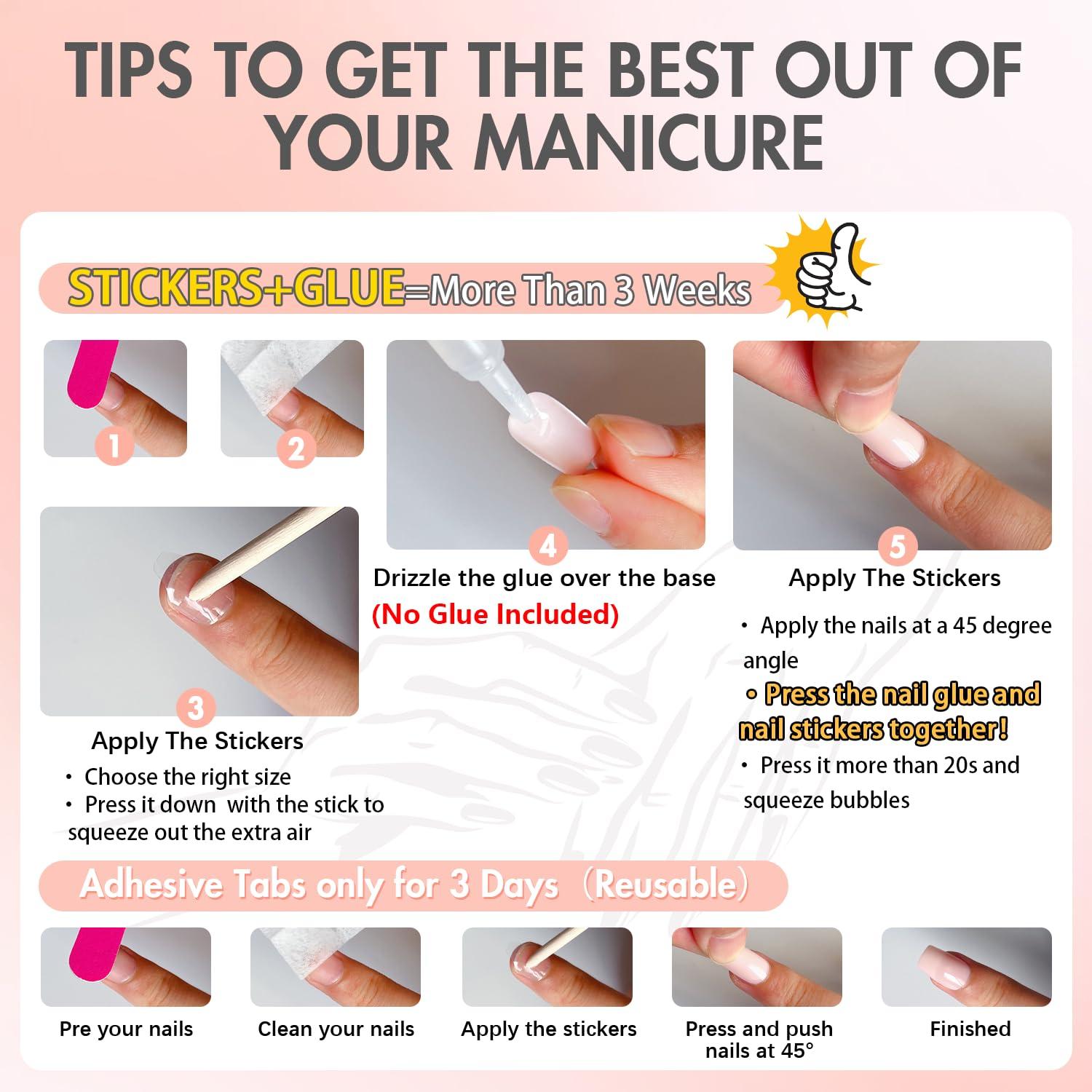 KQueenest 30 Uñas Postizas Rosa Cuadradas Medias Reutilizables