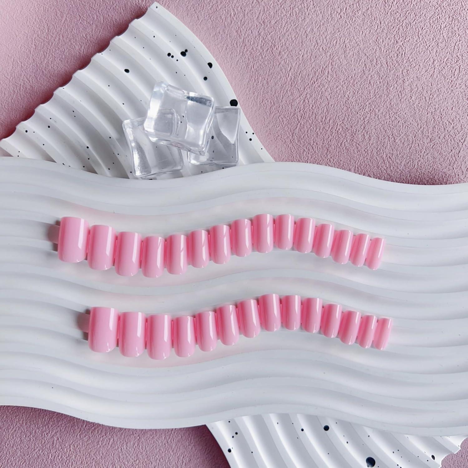 KQueenest 30 Uñas Postizas Rosa Cuadradas Medias Reutilizables