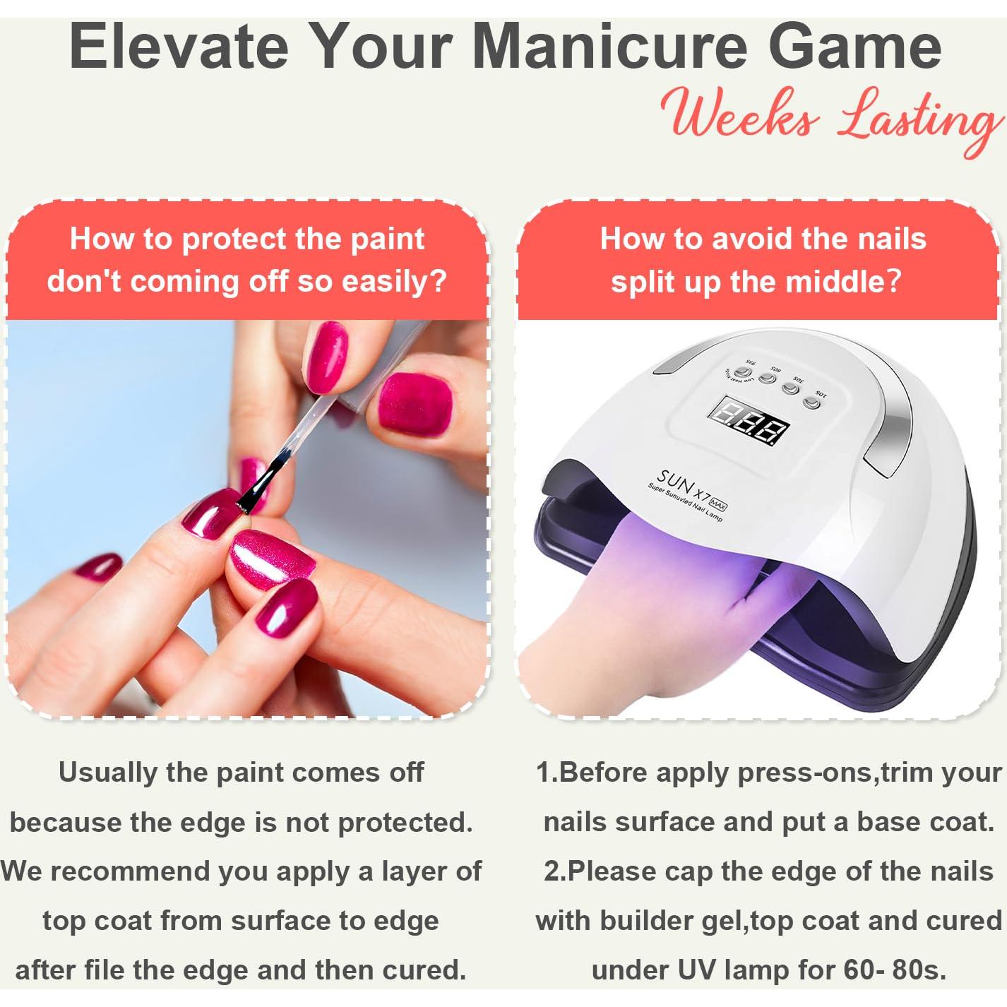 KQueenest 30 Uñas Postizas Rosa Cuadradas Medias Reutilizables