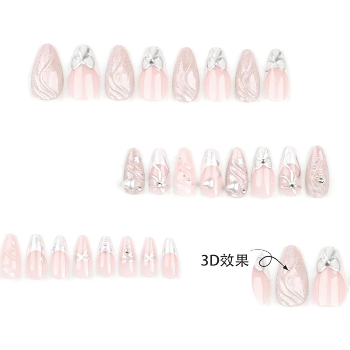 Uñas Postizas Hkanlre Almendra Francesas 24PCS - Medianas