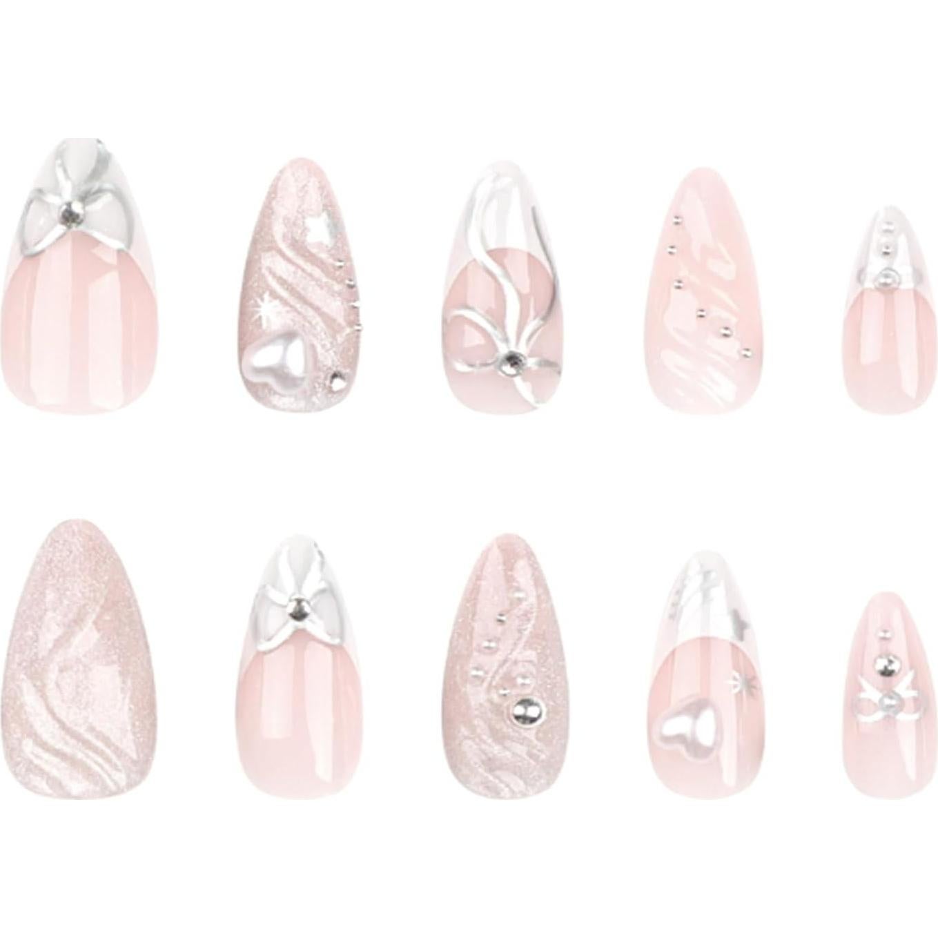 Uñas Postizas Hkanlre Almendra Francesas 24PCS - Medianas