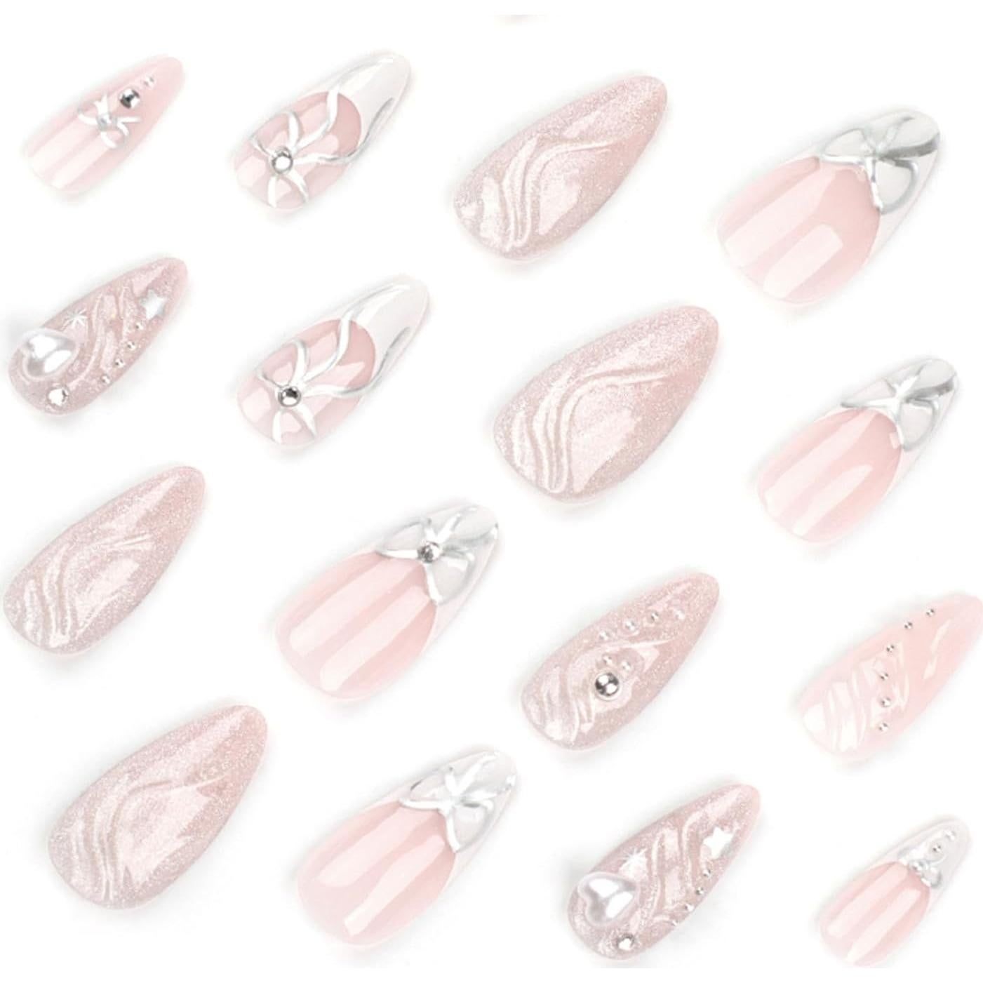 Uñas Postizas Hkanlre Almendra Francesas 24PCS - Medianas