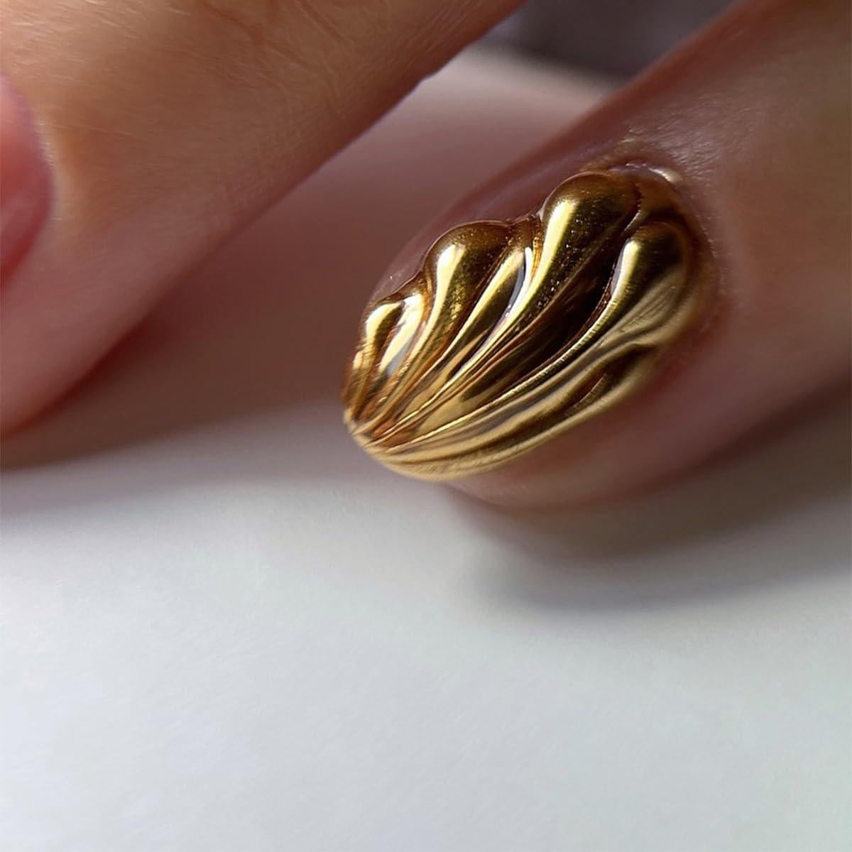 Uñas Postizas Cortas Almendra Doradas NEWSPIED 24 Pcs