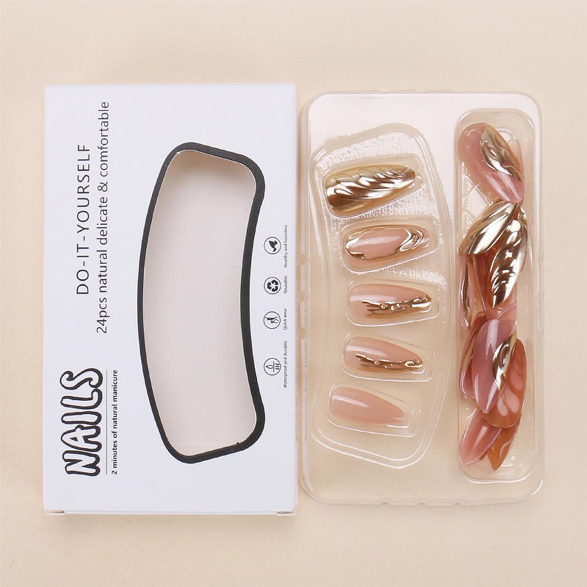 Uñas Postizas Cortas Almendra Doradas NEWSPIED 24 Pcs