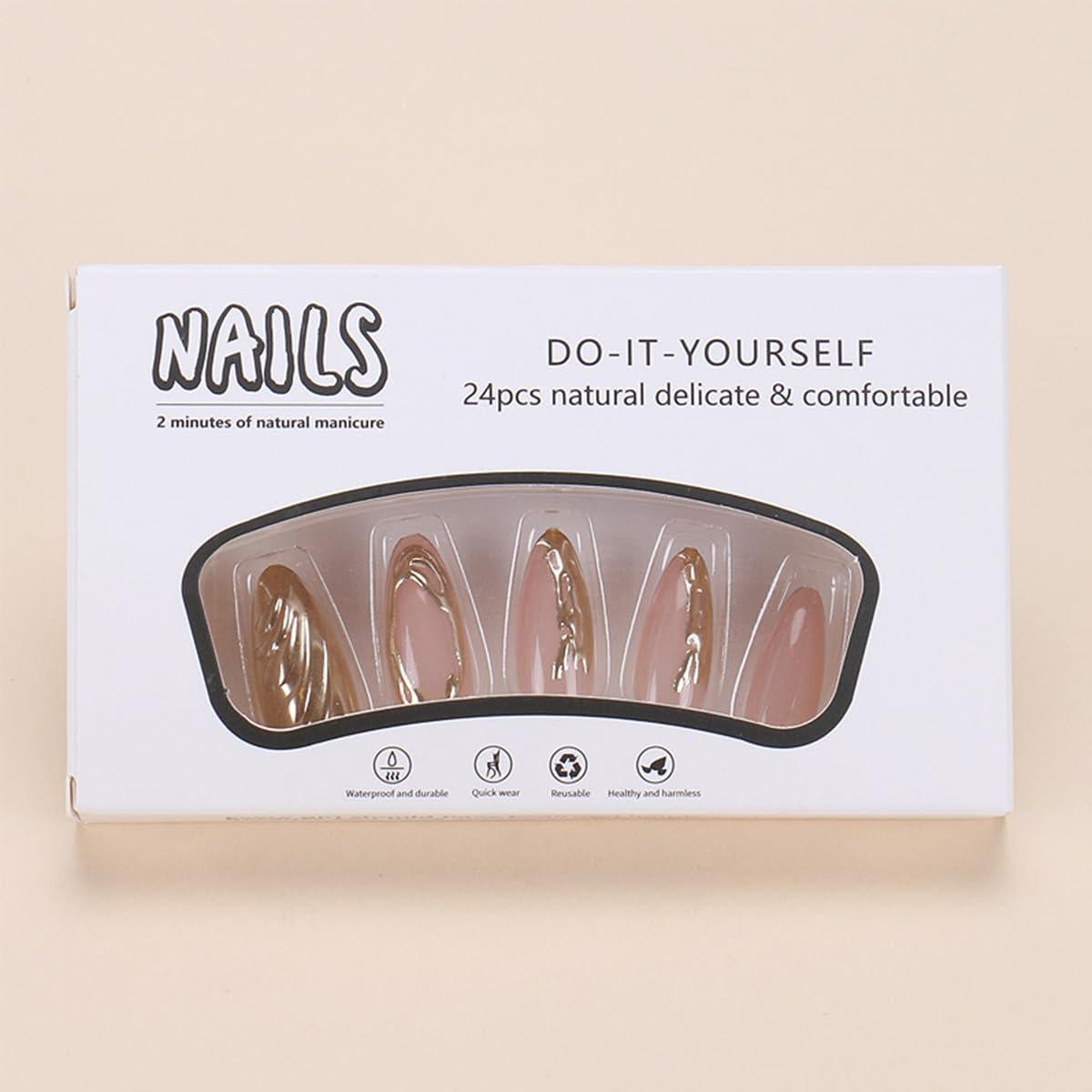 Uñas Postizas Cortas Almendra Doradas NEWSPIED 24 Pcs