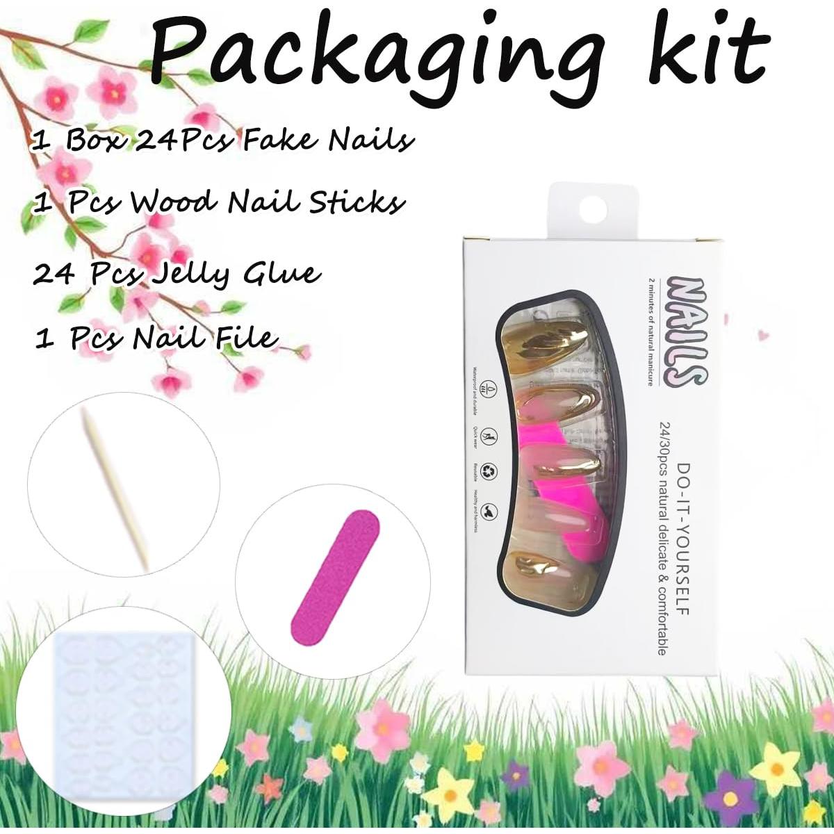 Uñas Postizas Cortas Almendra Doradas NEWSPIED 24 Pcs