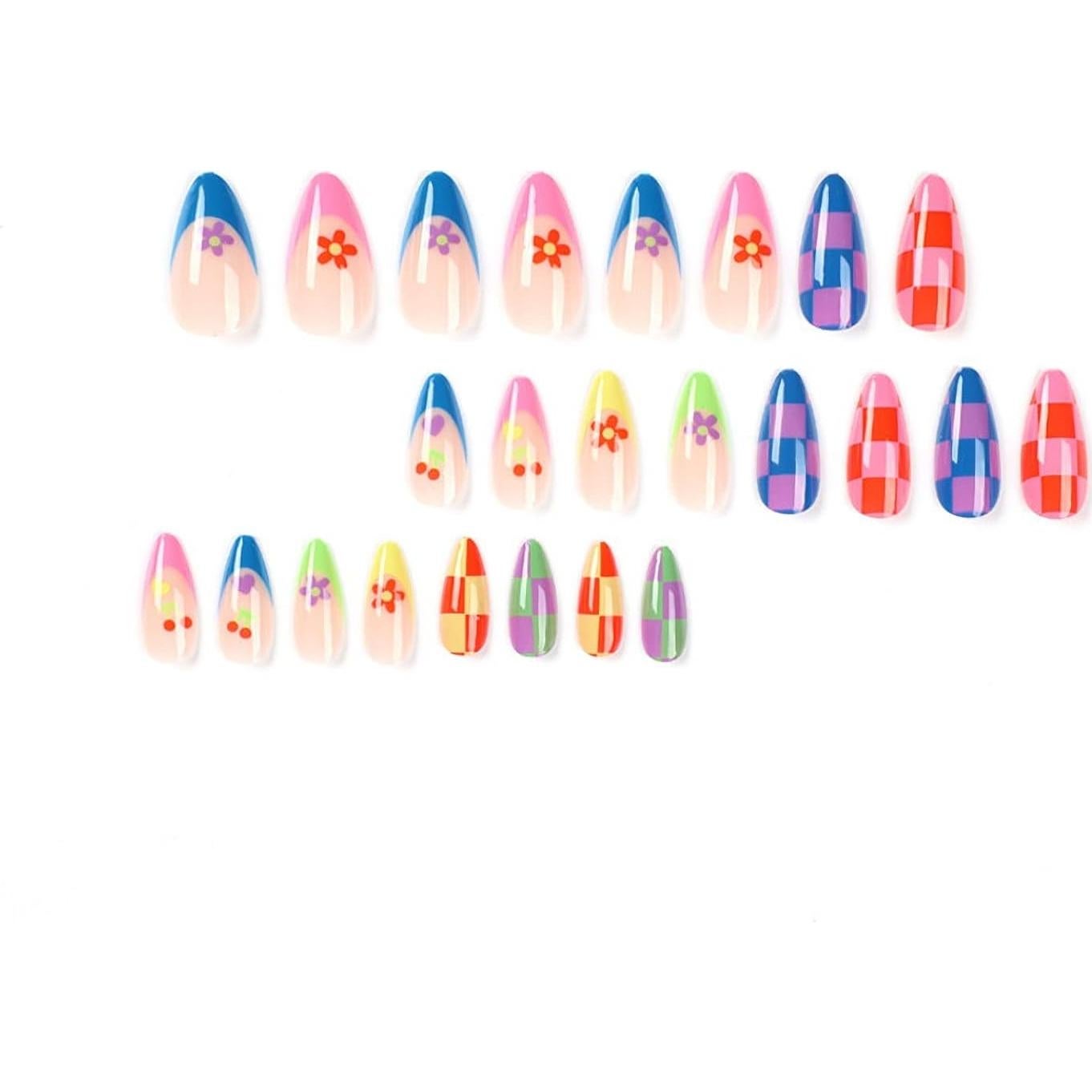 Uñas Postizas Almendra MISUD 24 pcs con Pegamento Diseño Floral