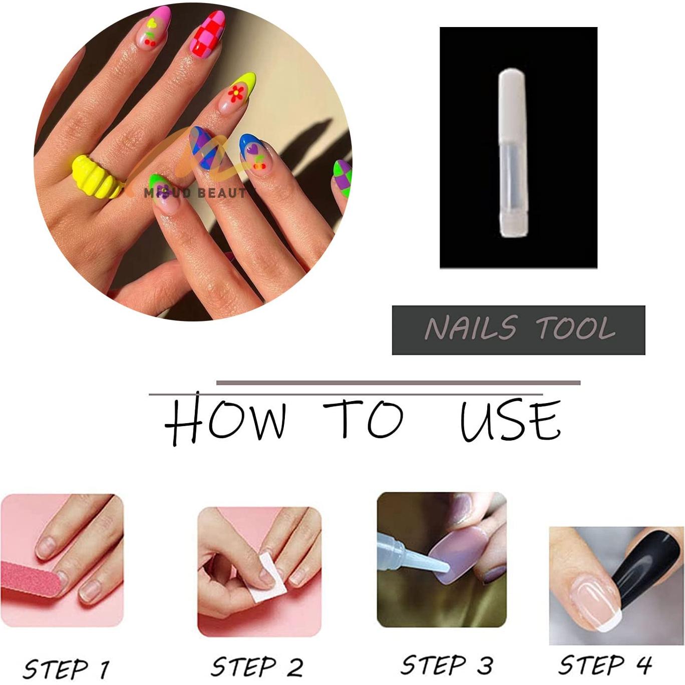 Uñas Postizas Almendra MISUD 24 pcs con Pegamento Diseño Floral