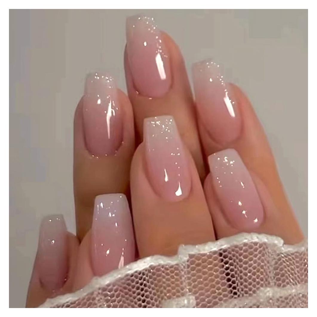 Uñas Postizas Coffin RUPOFUZA Ombre Rosa y Blanco 30Pcs