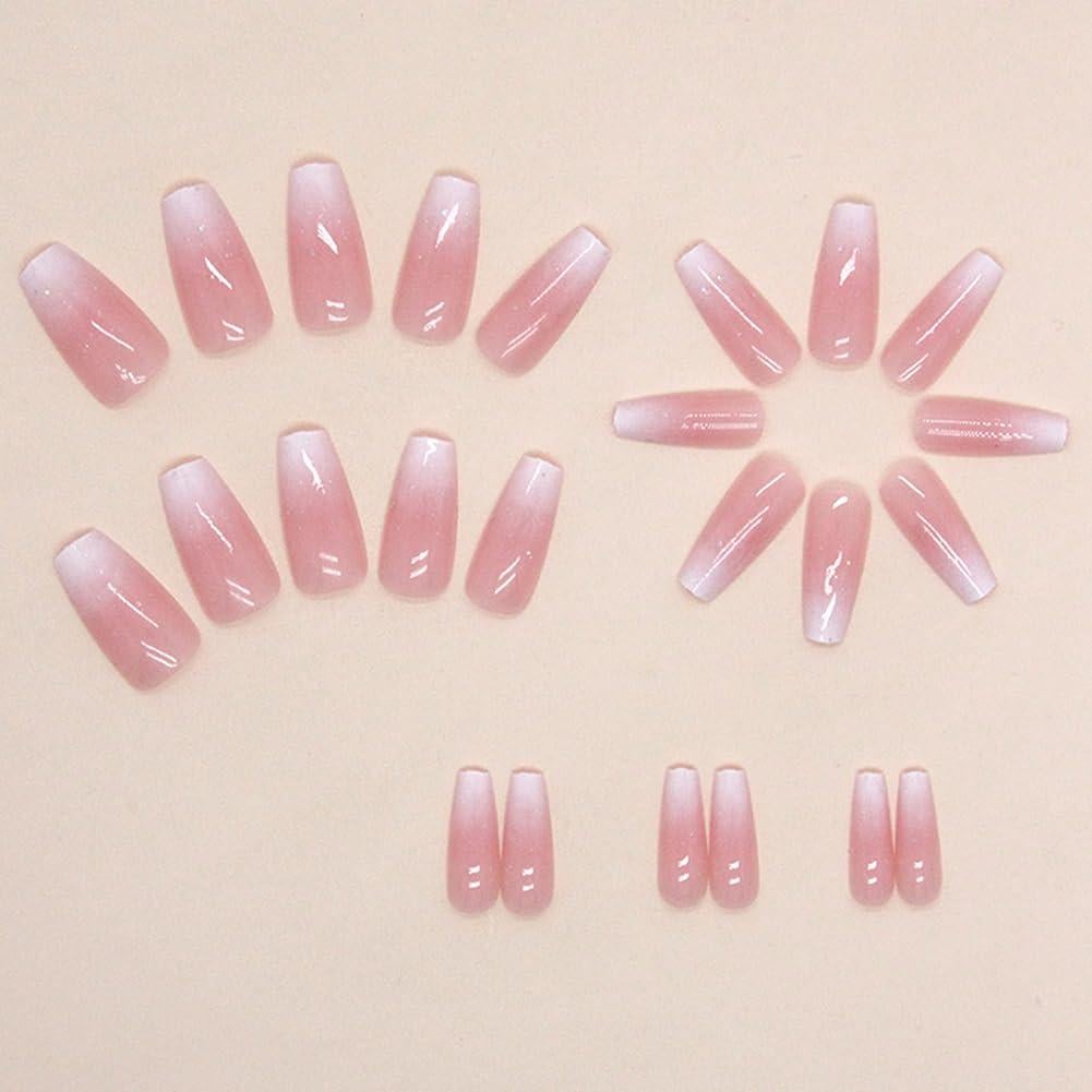 Uñas Postizas Coffin RUPOFUZA Ombre Rosa y Blanco 30Pcs
