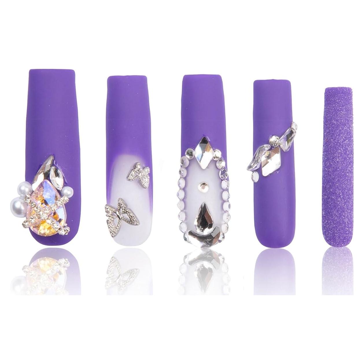 Uñas Postizas LOVFUL Velo Místico Púrpura 4.3cm Hechas a Mano