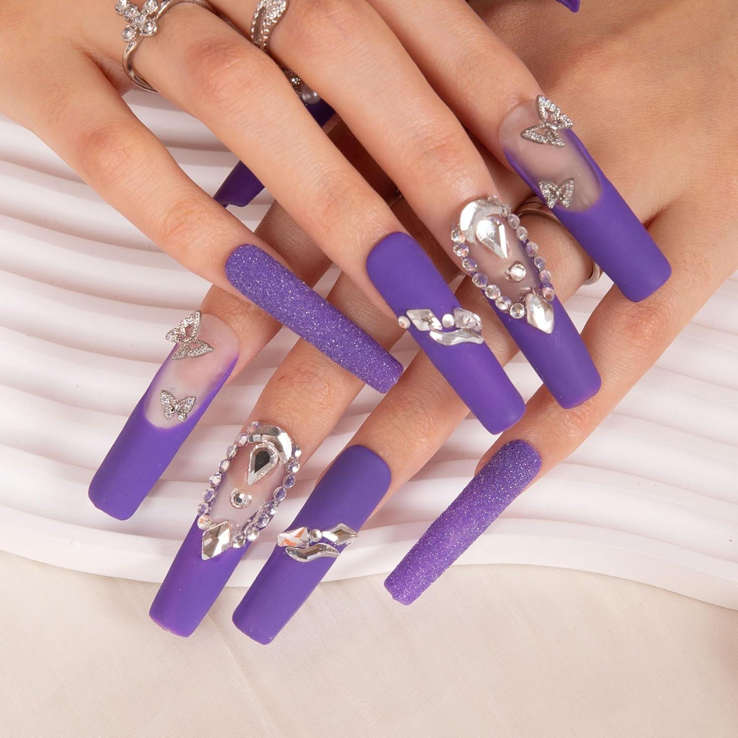 Uñas Postizas LOVFUL Velo Místico Púrpura 4.3cm Hechas a Mano