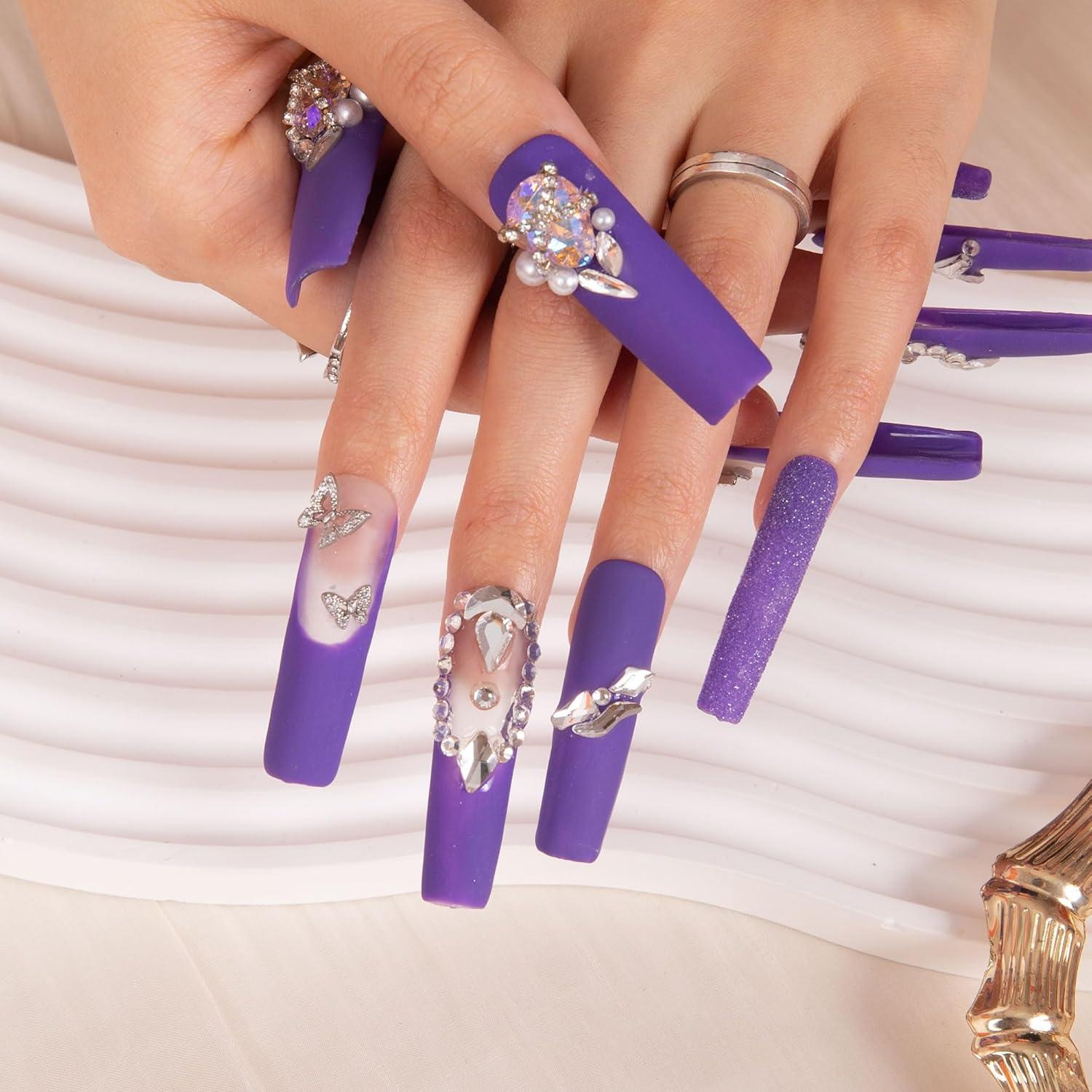 Uñas Postizas LOVFUL Velo Místico Púrpura 4.3cm Hechas a Mano