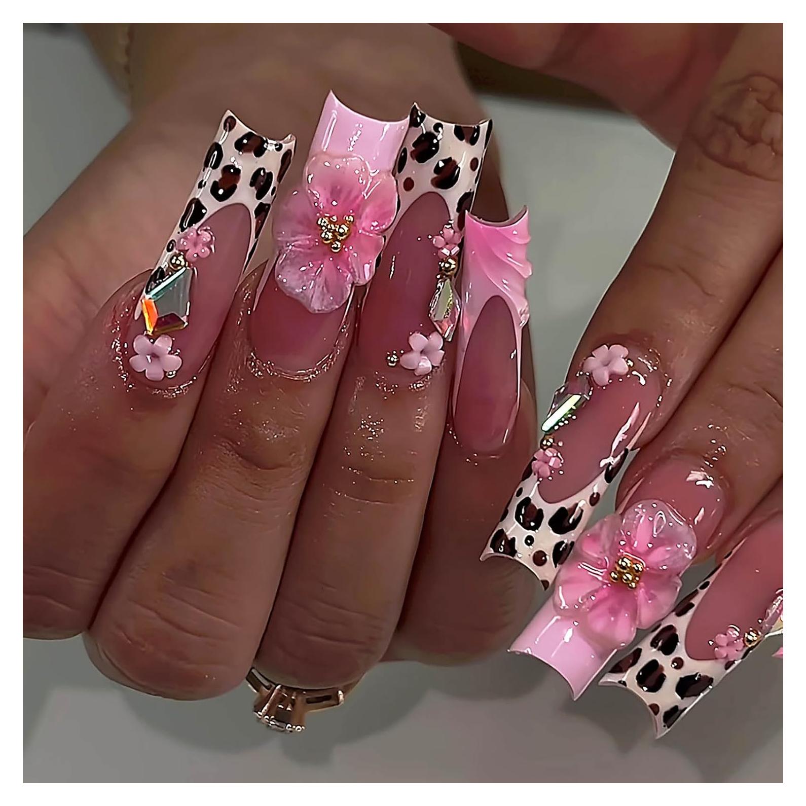 Uñas Postizas Cuadradas Largas Gleamrain con Punta Francesa