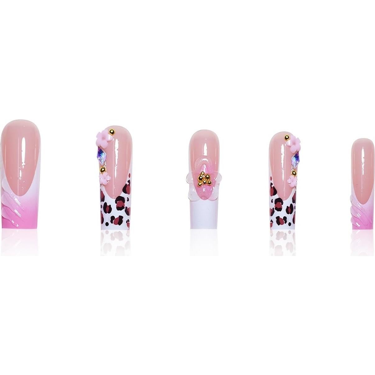 Uñas Postizas Cuadradas Largas Gleamrain con Punta Francesa