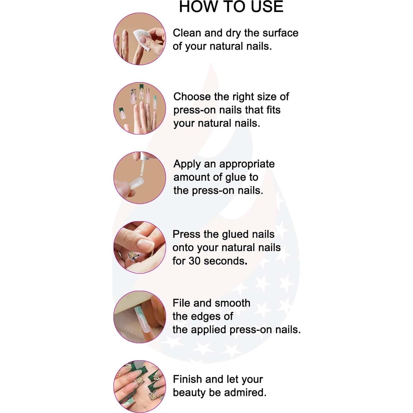 Uñas Postizas Cuadradas Largas Gleamrain con Punta Francesa