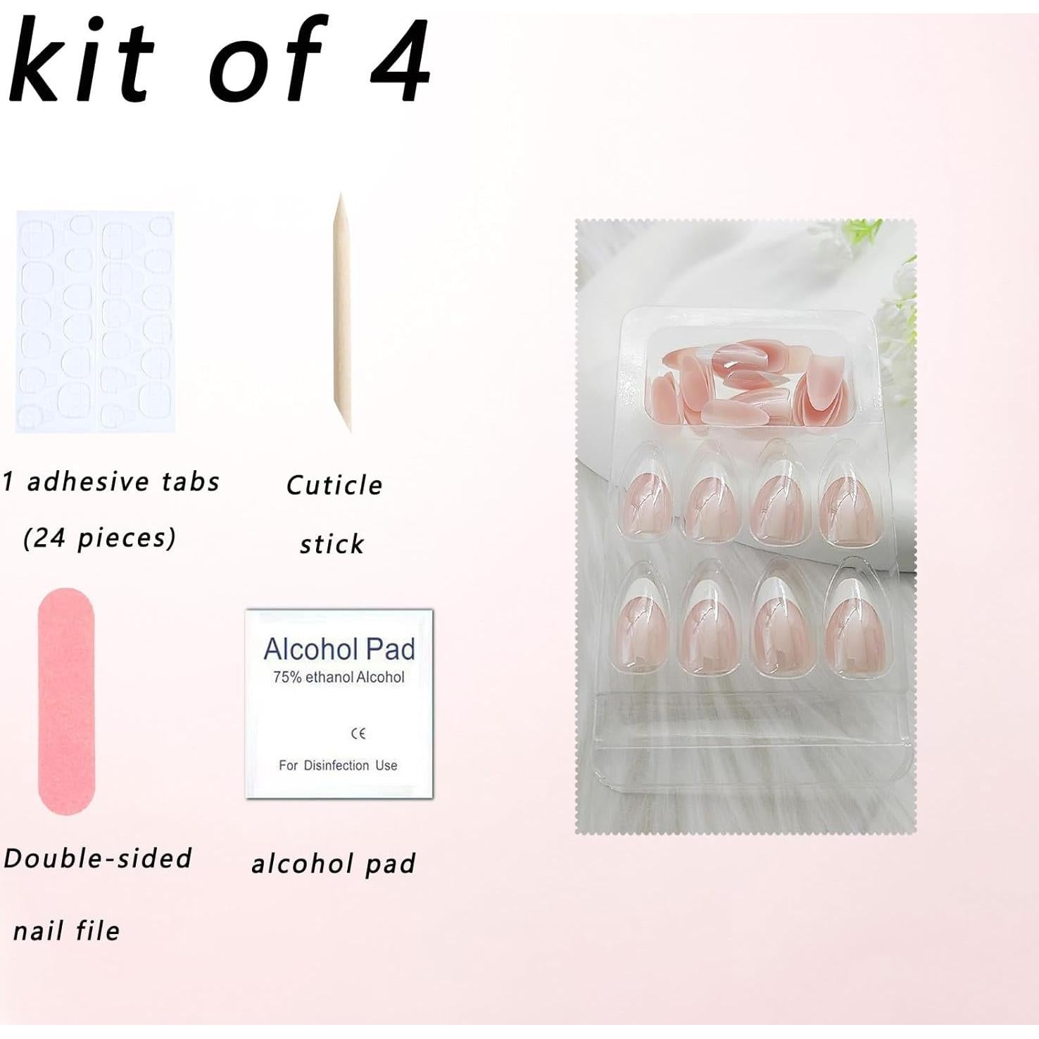 Chrome Press on Nails Short Almond Fake Nails White French Tip Nails Press ons Glossy Glue on Nails French Acrylic Nails Nude False Nails Artificial Stick on Nails for Women 30 Pcs