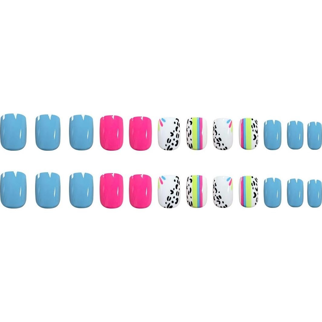 Uñas Postizas Cortas Cuadradas Geyakal 24 Pcs Brillantes