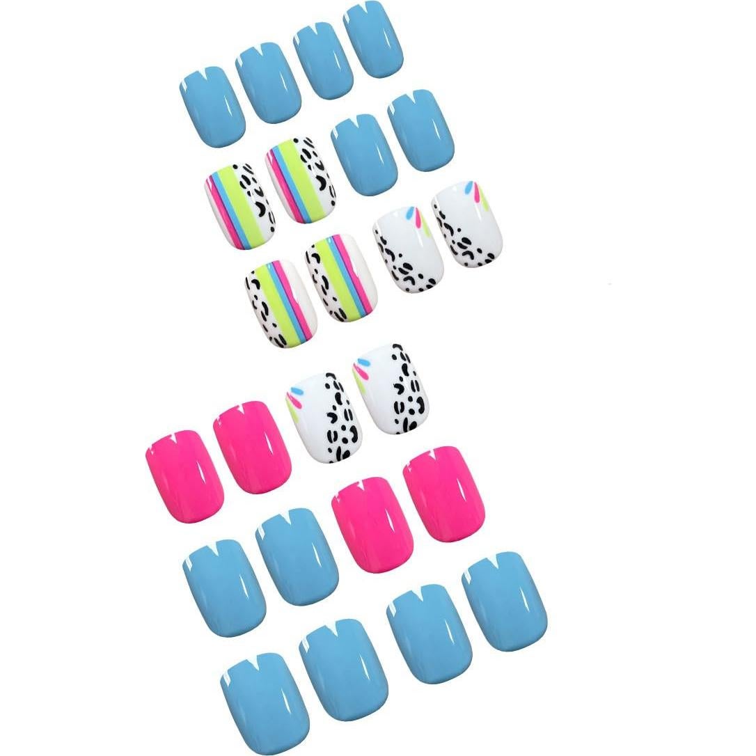Uñas Postizas Cortas Cuadradas Geyakal 24 Pcs Brillantes