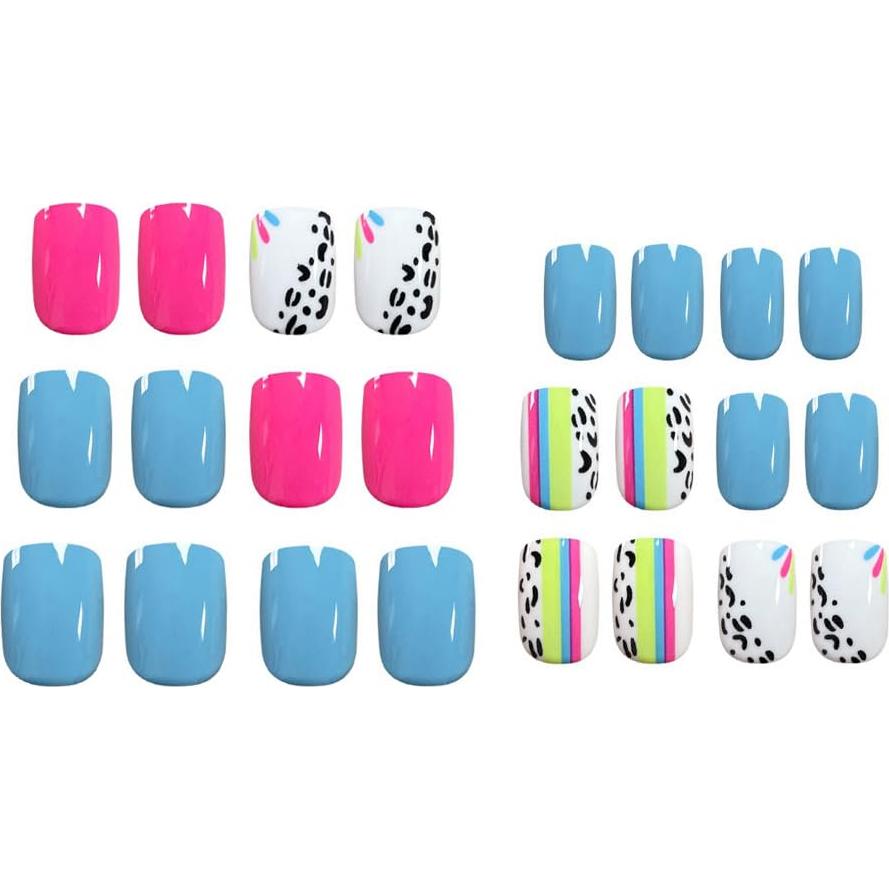 Uñas Postizas Cortas Cuadradas Geyakal 24 Pcs Brillantes