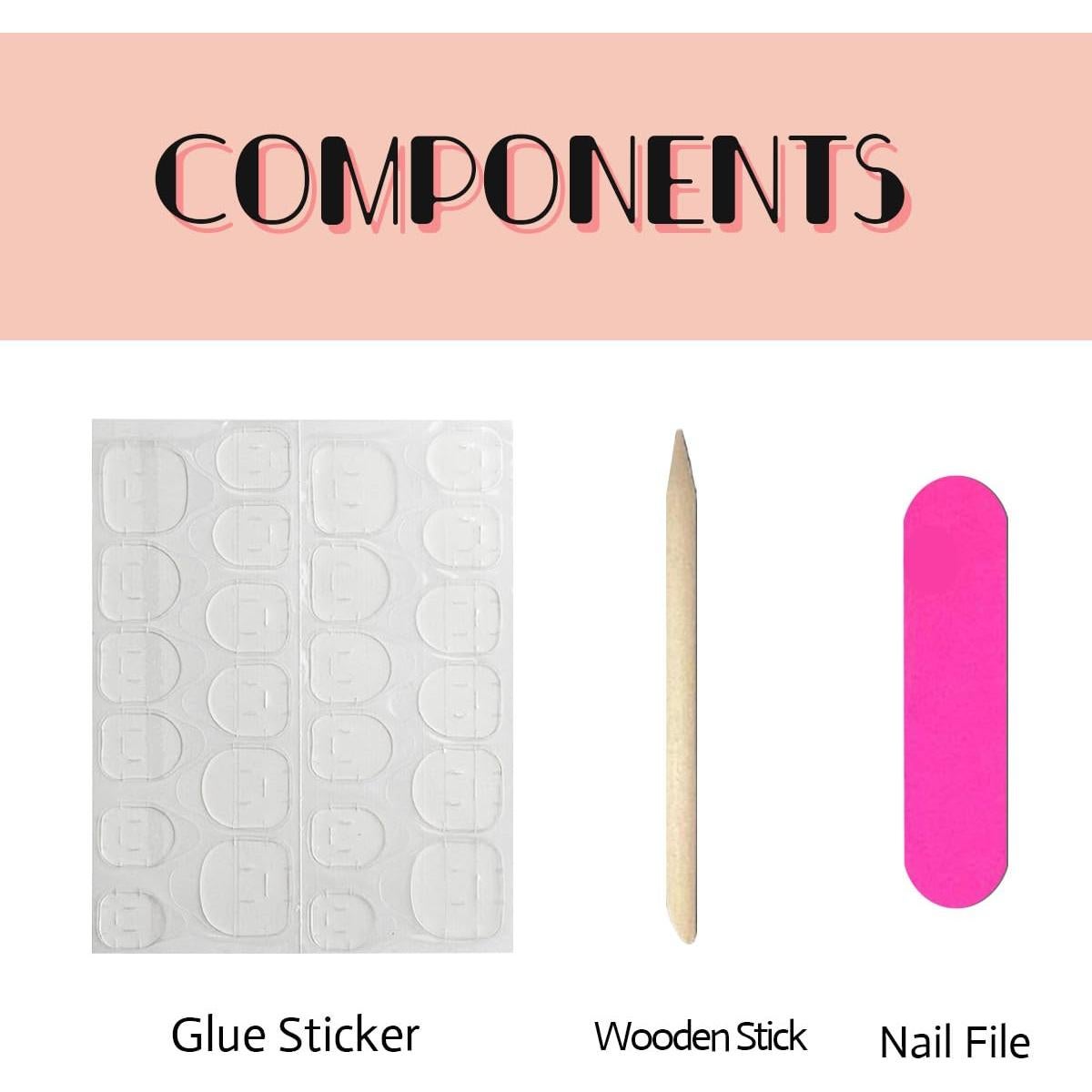 Uñas Postizas Cortas Cuadradas Geyakal 24 Pcs Brillantes