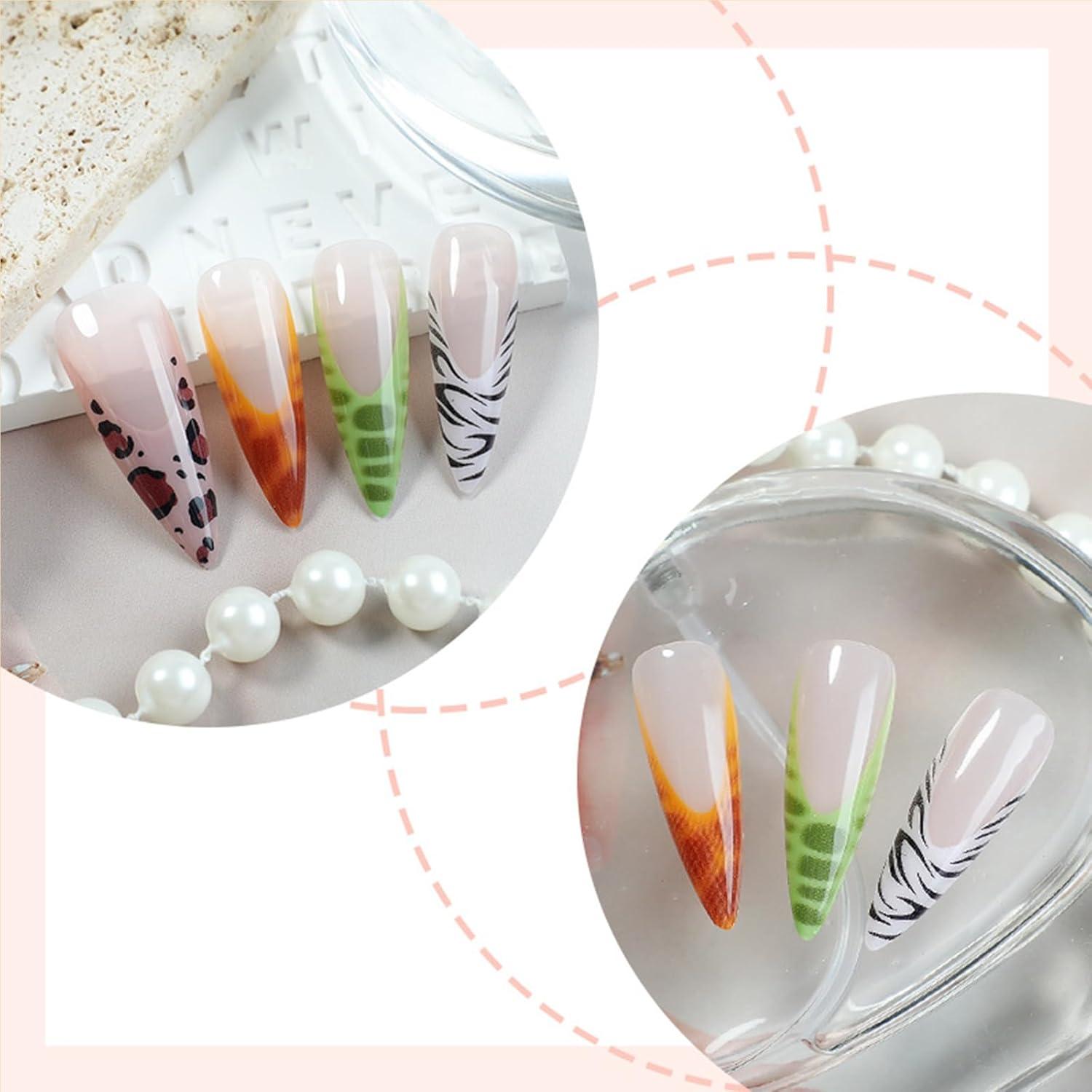 Uñas Postizas Largas GCSQW Punta Francesa Animal 24Pcs