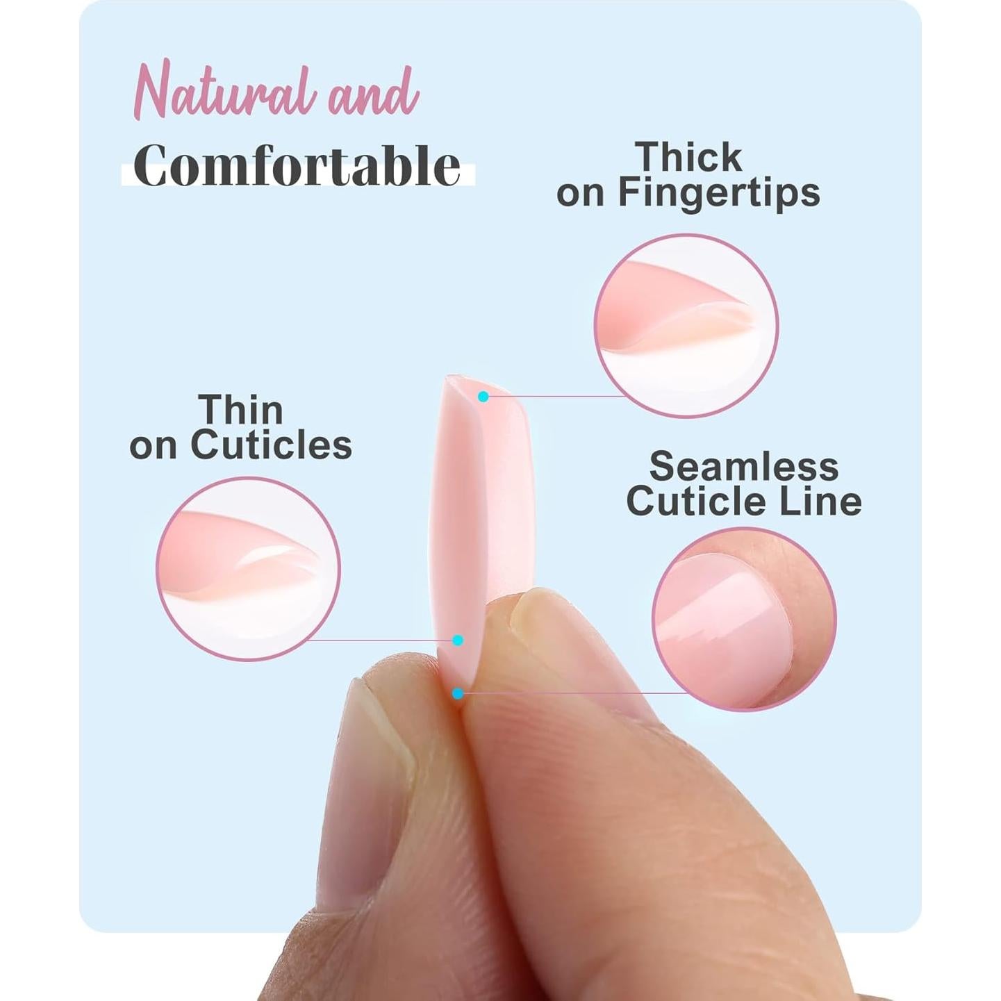 Uñas Postizas Cortas Morily Rosa Cuadradas - 24 Piezas Reutilizables