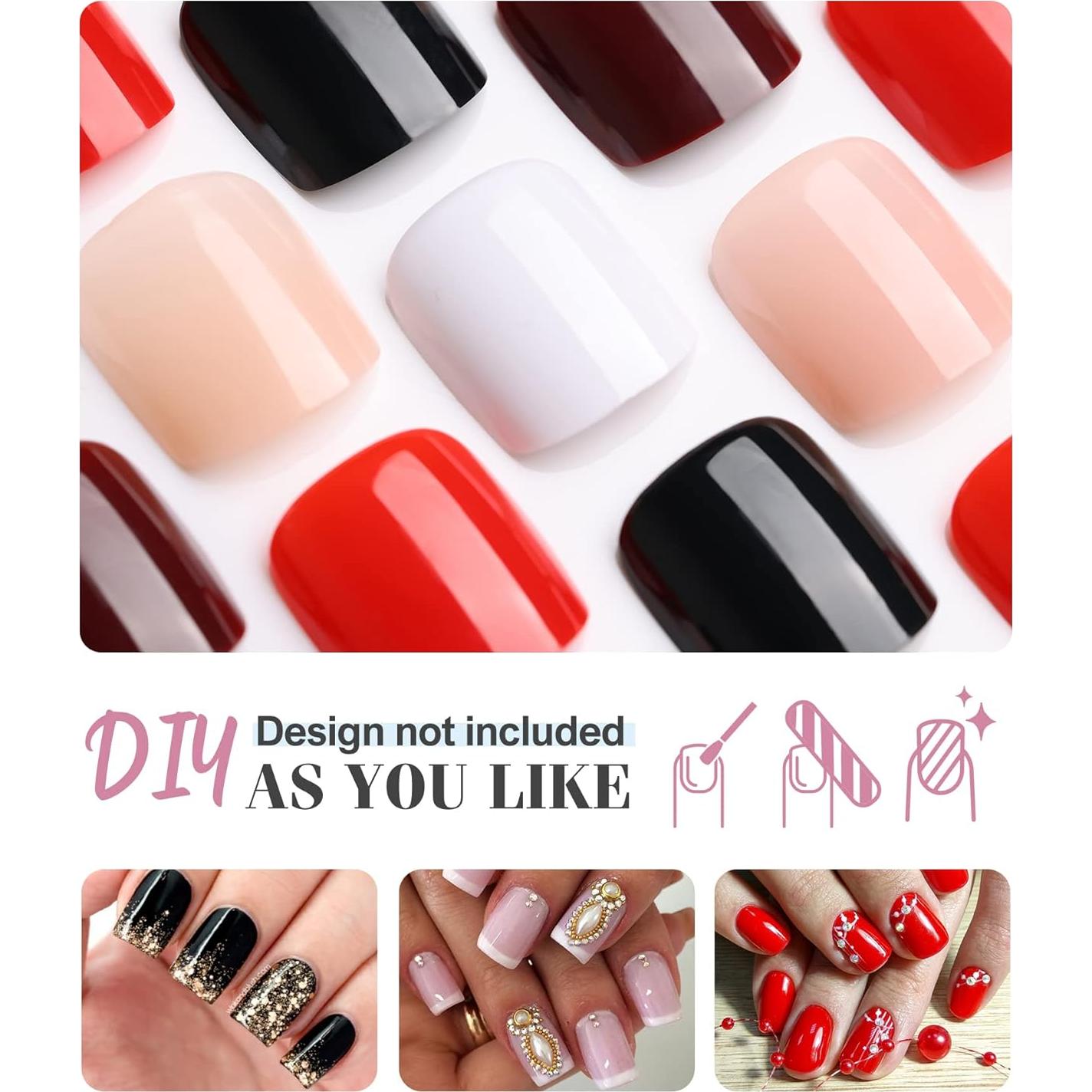 Uñas Postizas Cortas Morily Rosa Cuadradas - 24 Piezas Reutilizables