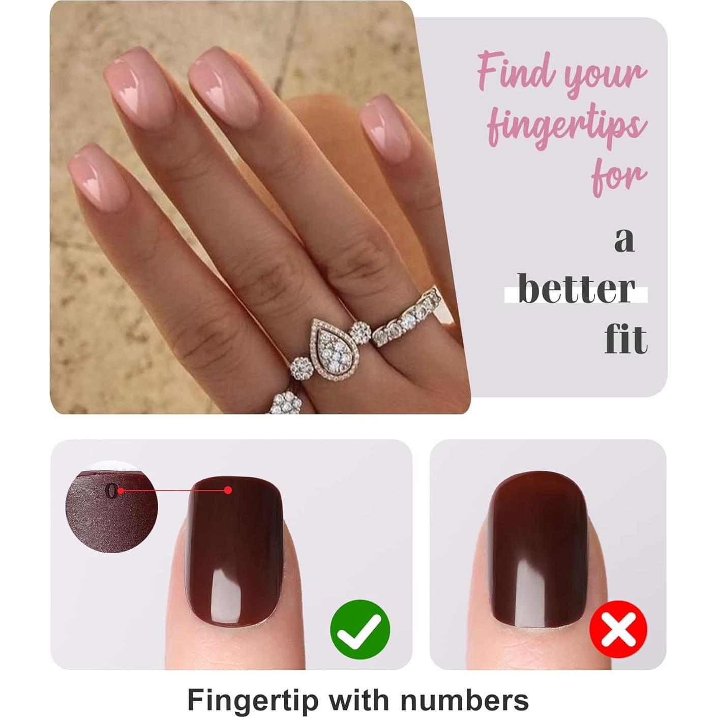 Uñas Postizas Cortas Morily Rosa Cuadradas - 24 Piezas Reutilizables