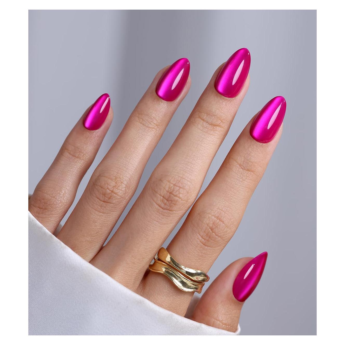 Uñas Postizas GJZEZ Ojo de Gato Rosa Fucsia 32 Piezas