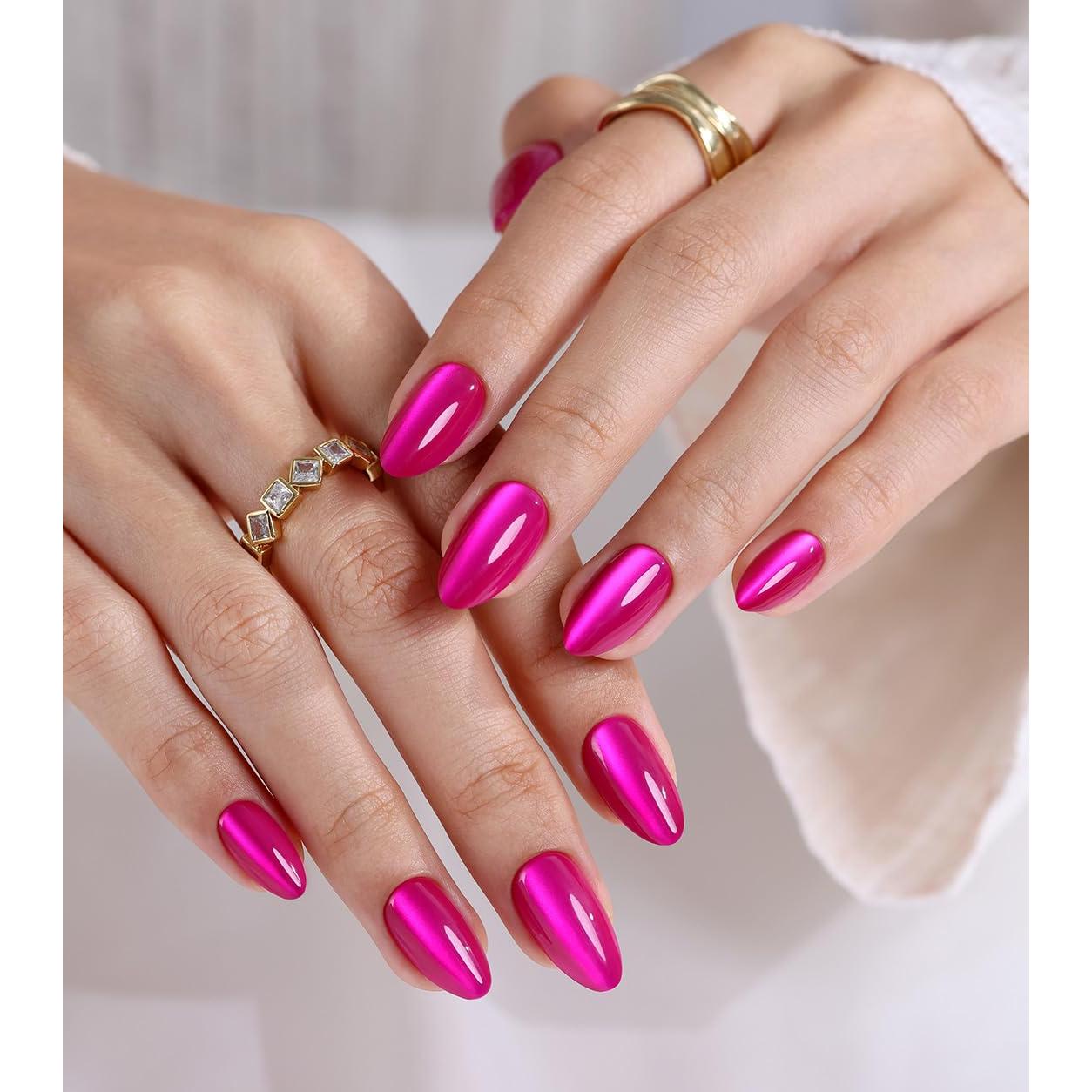 Uñas Postizas GJZEZ Ojo de Gato Rosa Fucsia 32 Piezas