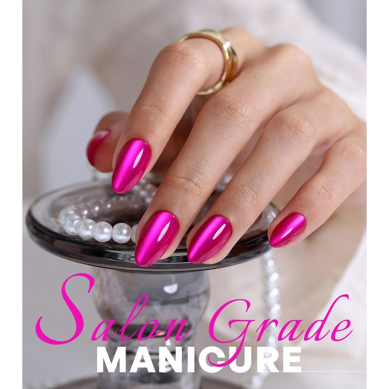 Uñas Postizas GJZEZ Ojo de Gato Rosa Fucsia 32 Piezas