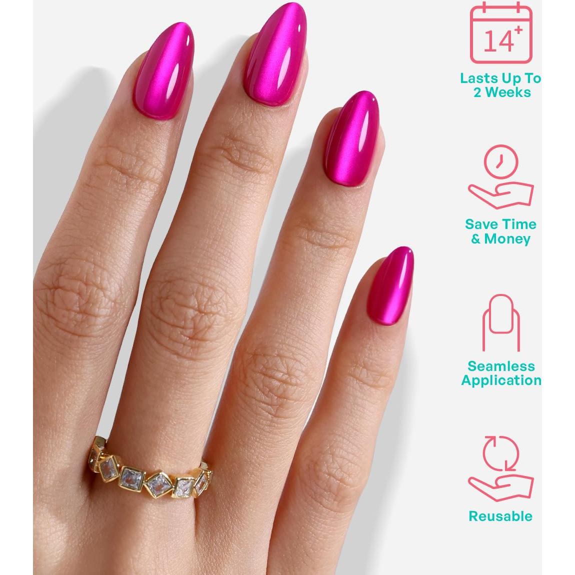 Uñas Postizas GJZEZ Ojo de Gato Rosa Fucsia 32 Piezas