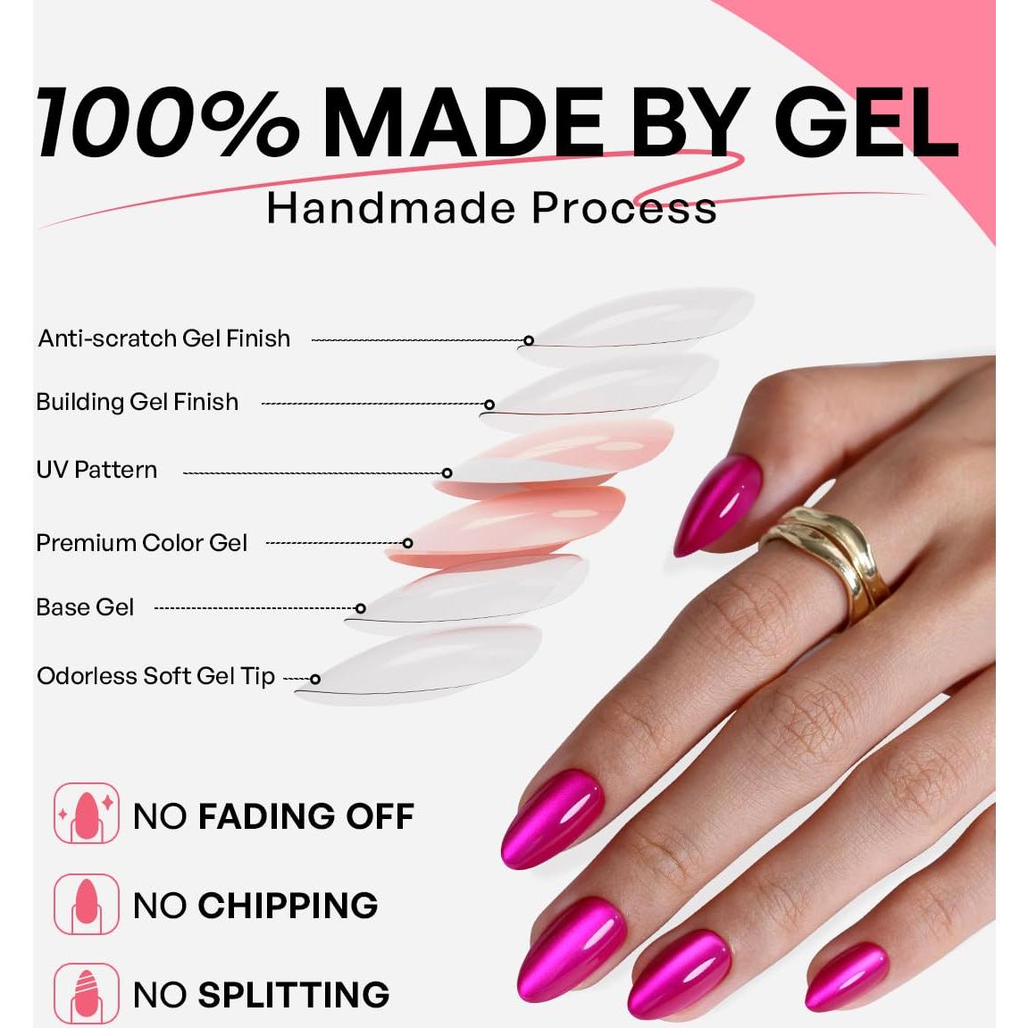 Uñas Postizas GJZEZ Ojo de Gato Rosa Fucsia 32 Piezas