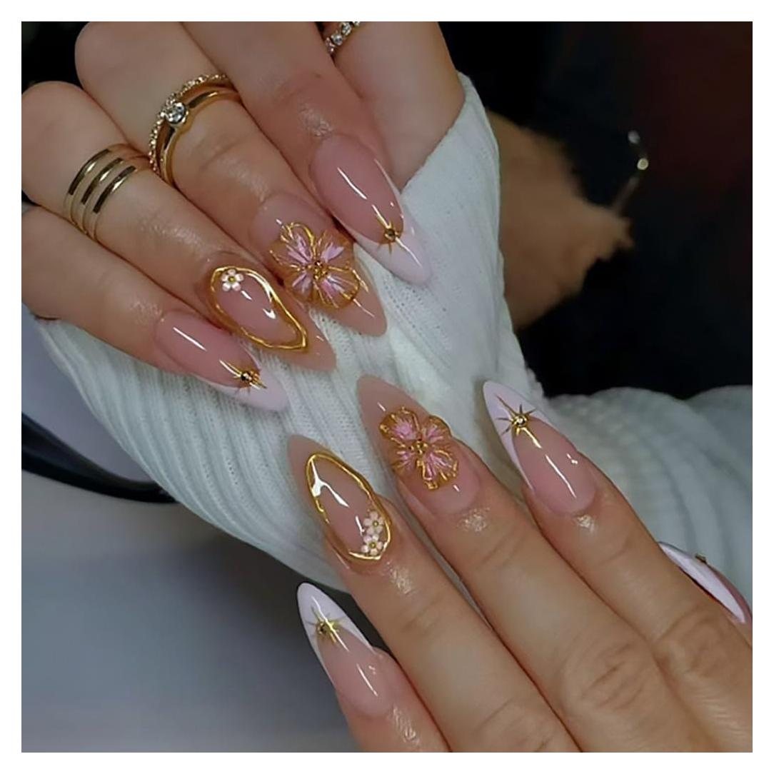 Uñas Postizas Almendra CTTHNBD 24 Pcs con Diseño Floral