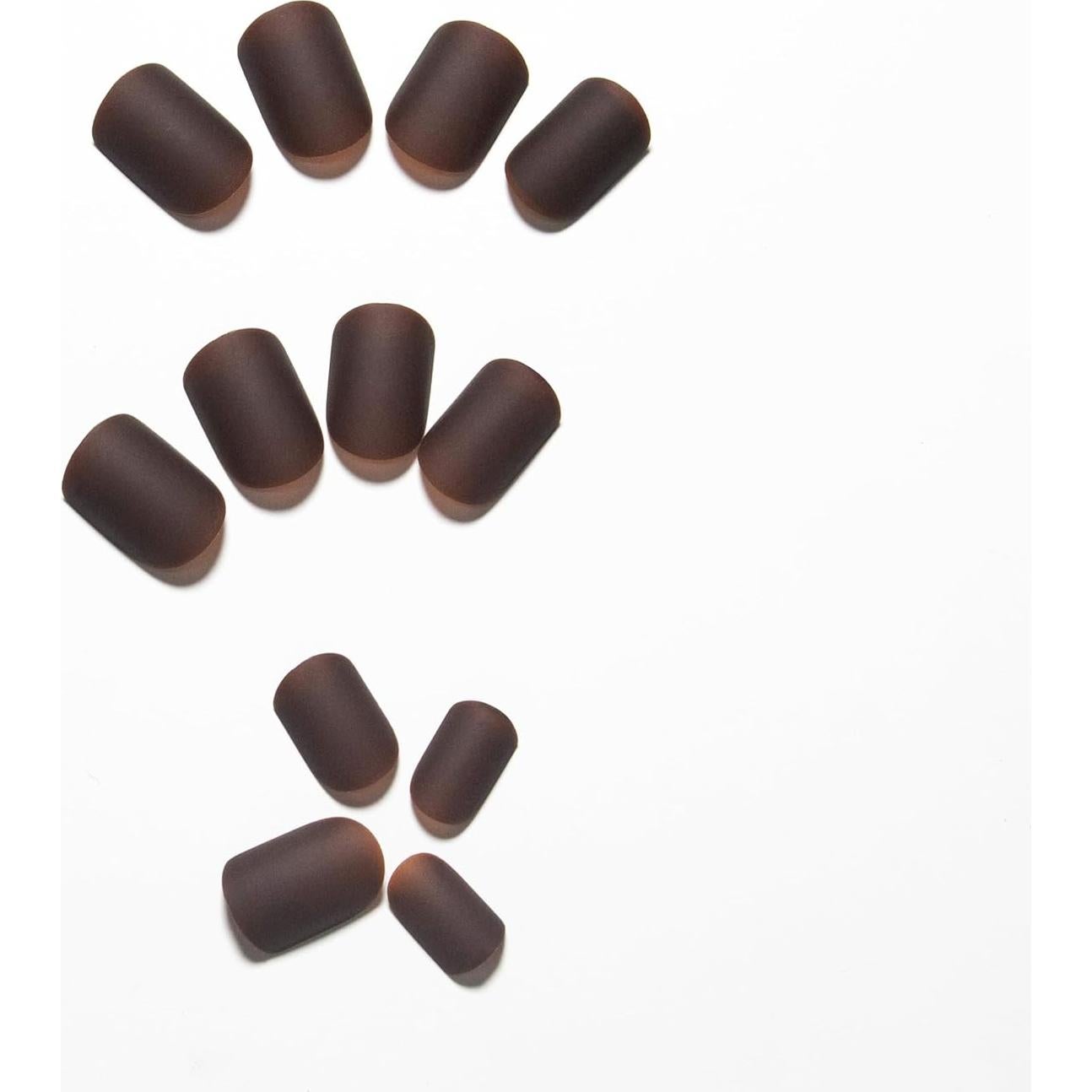 Uñas Postizas Cortas Cuadradas KQueenest Marrón Mate 24 Pzas