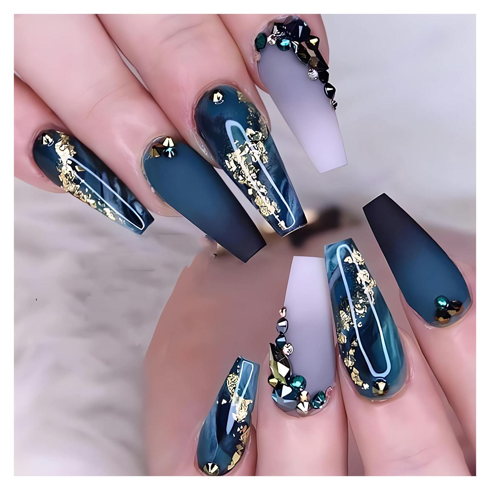 Uñas Postizas Largas RTKHFZE Ataúd Mármol 24 Pcs