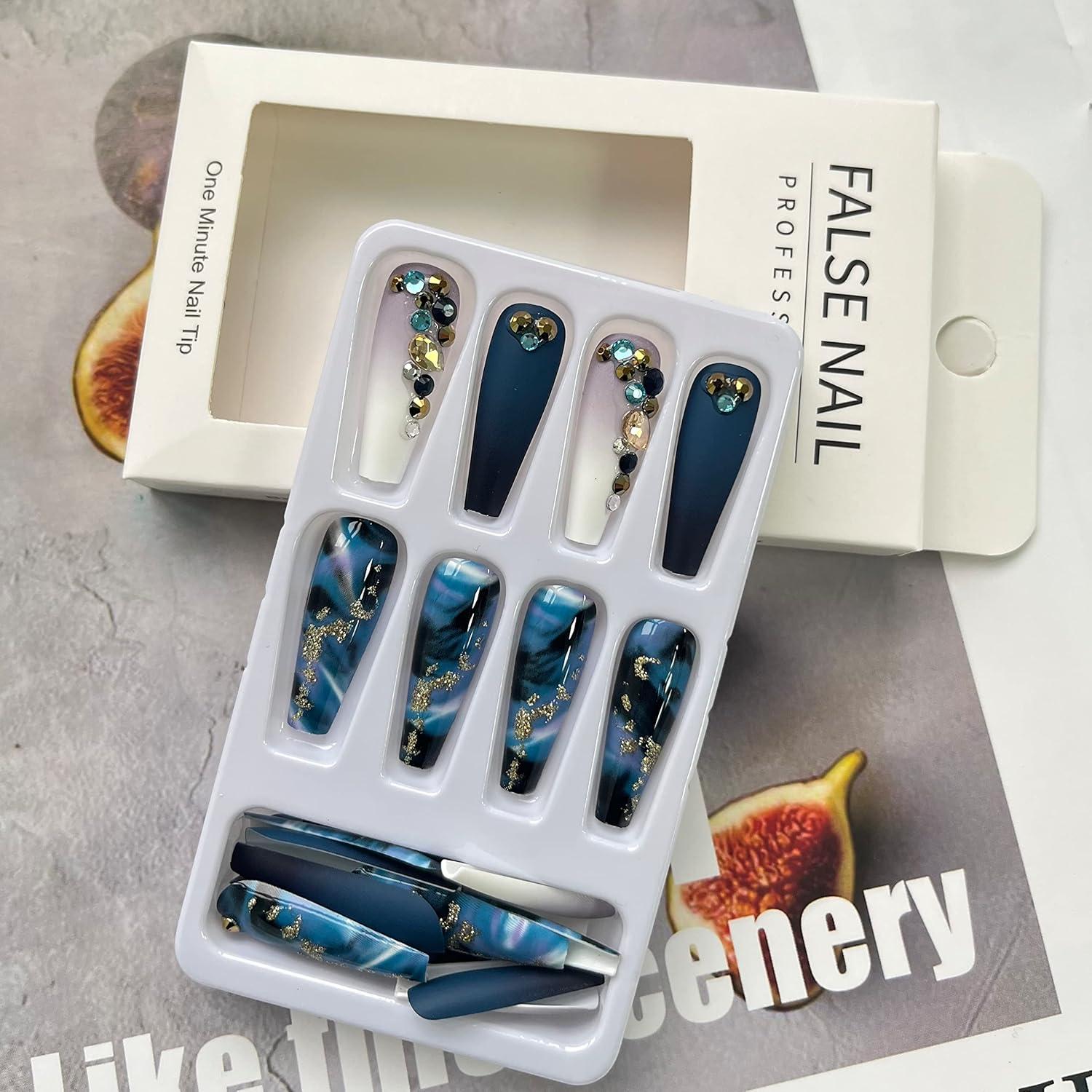 Uñas Postizas Largas RTKHFZE Ataúd Mármol 24 Pcs